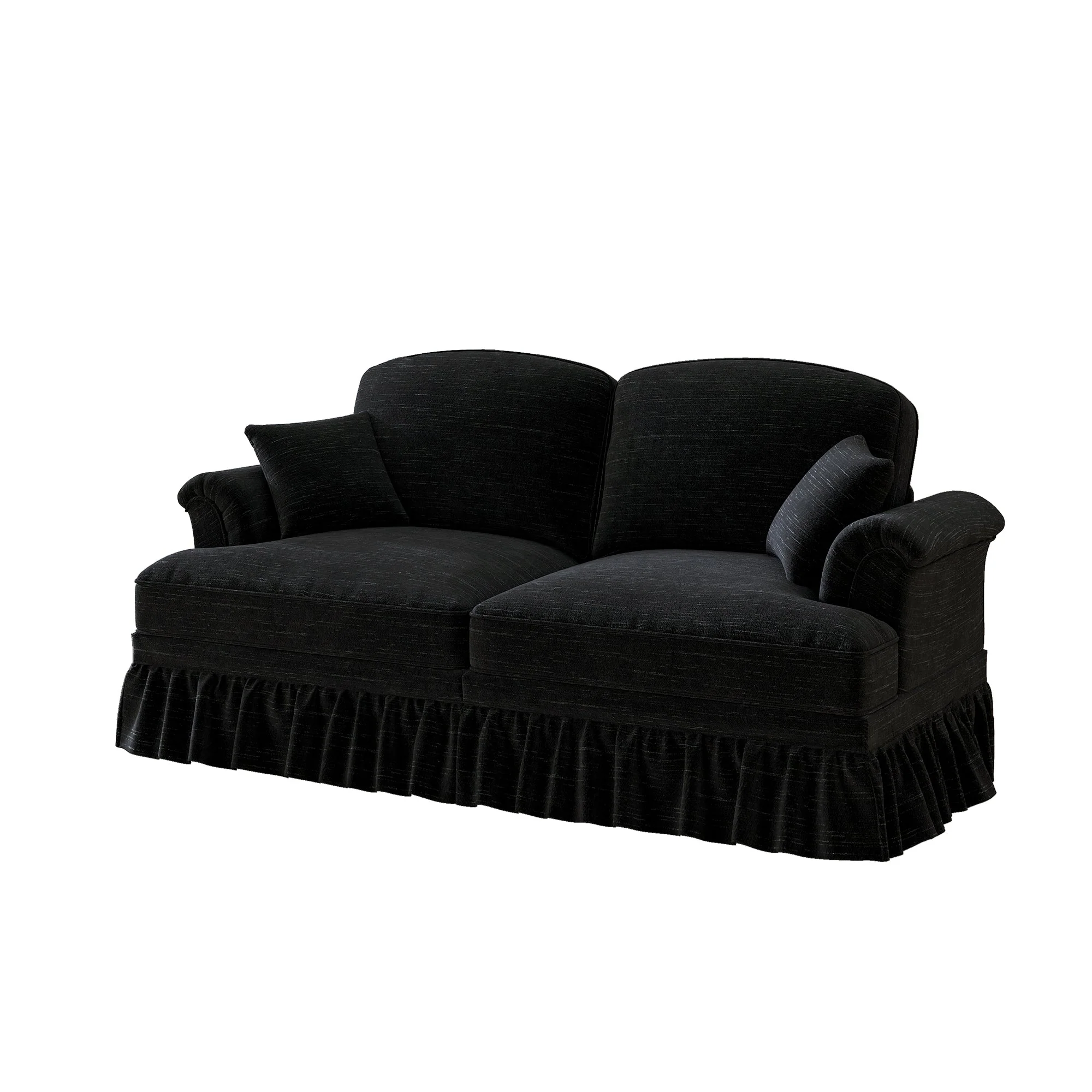 2-Seater Sofa Mid-Century Modern Flared Arms Chenille - Black - Image 9