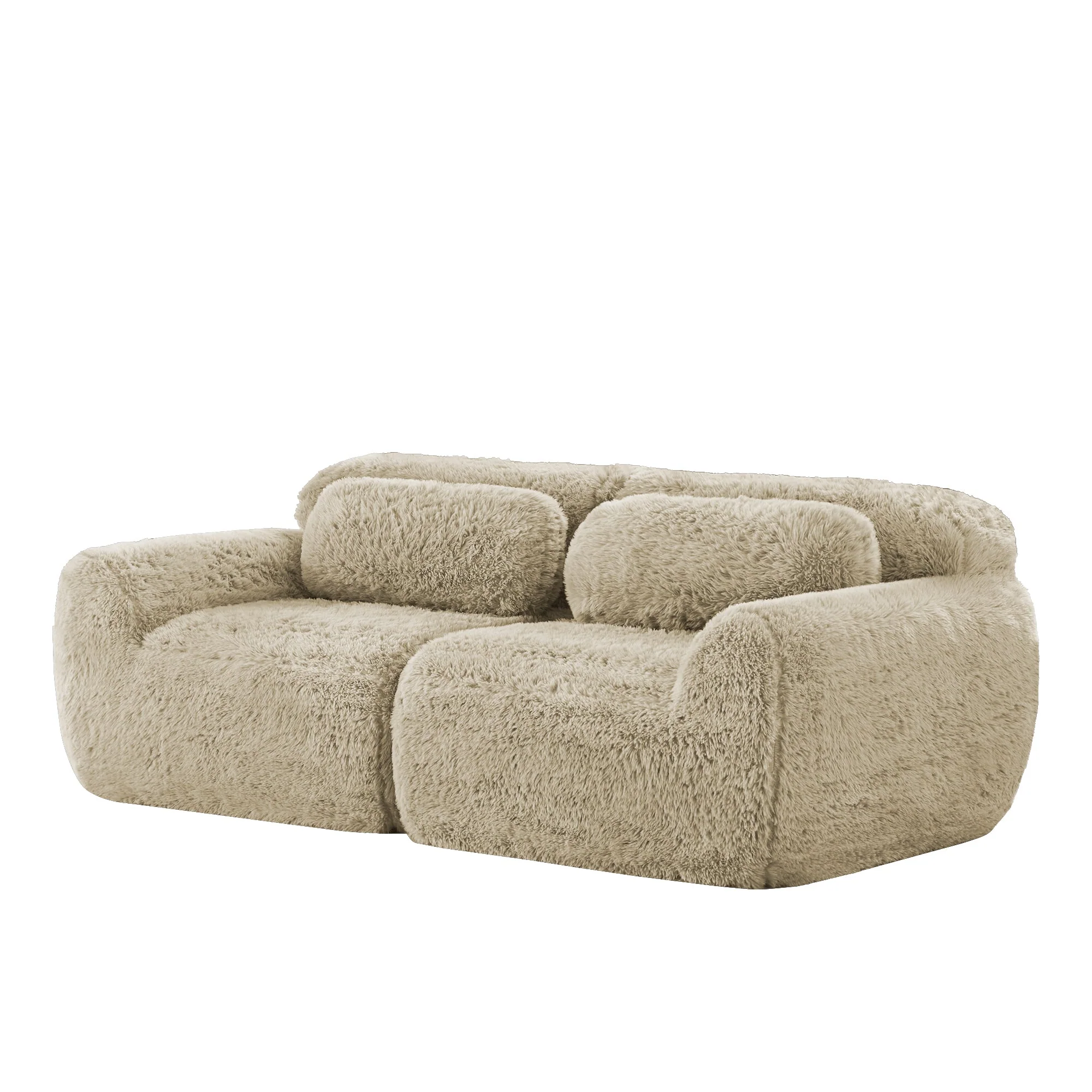 2-Seater Sofa Modular Frameless Plush Fabric - Light Khaki - Image 4