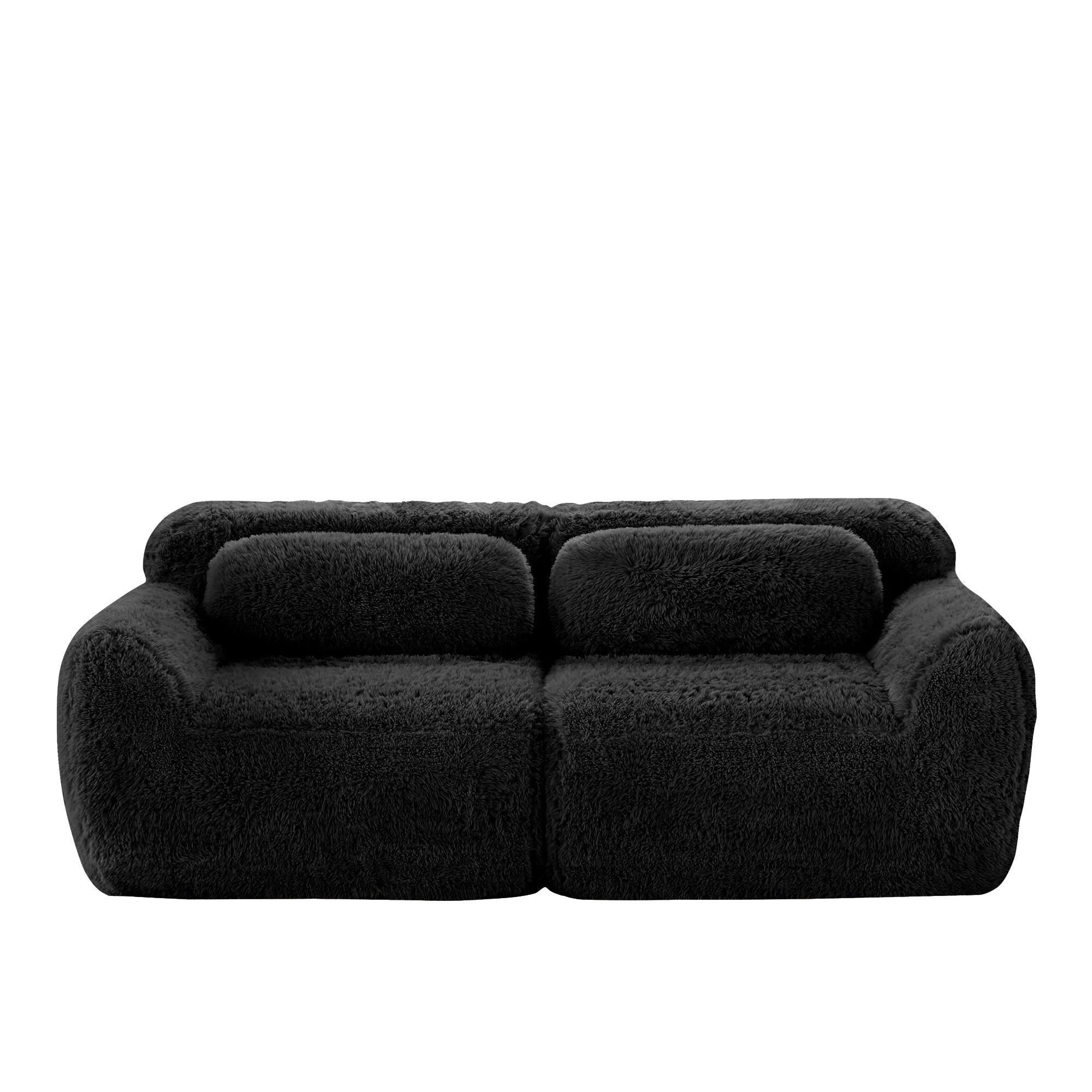 2-Seater Sofa Modular Frameless Plush Fabric with Cushions - Black - Image 5