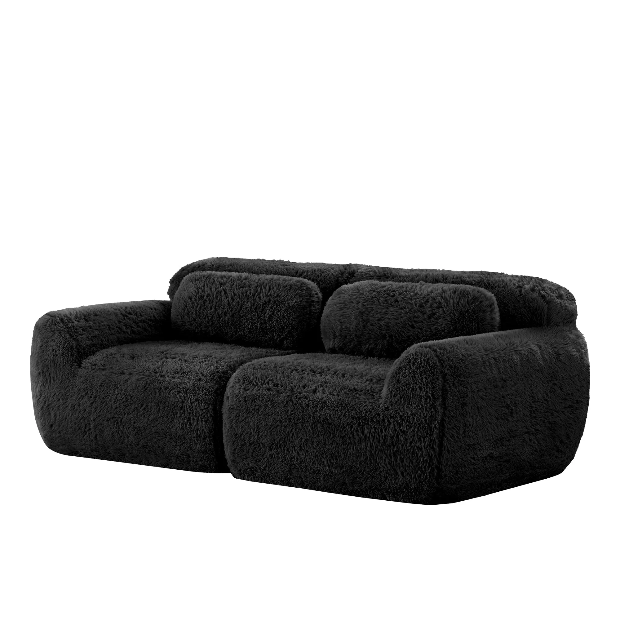 2-Seater Sofa Modular Frameless Plush Fabric with Cushions - Black - Image 6