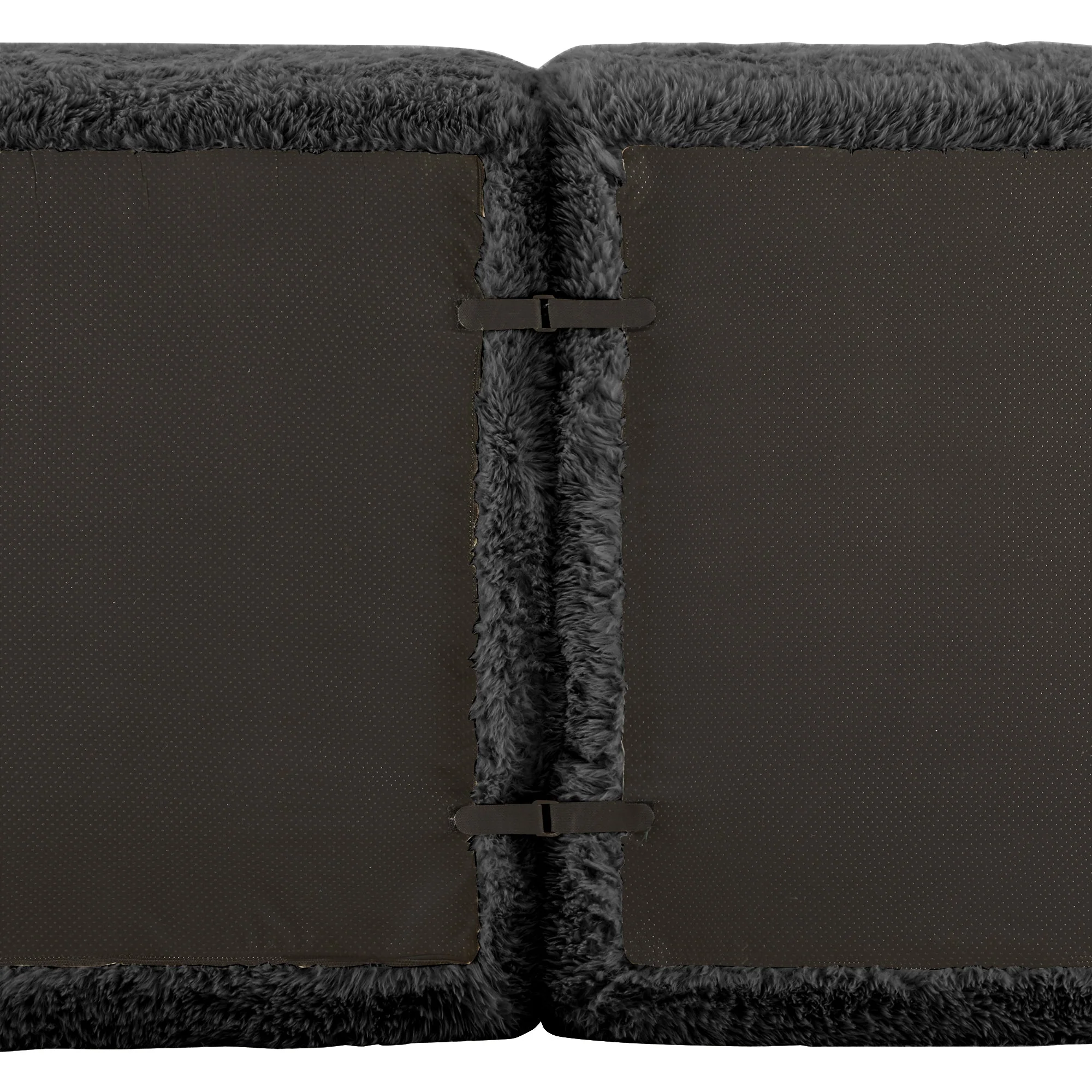 2-Seater Sofa Modular Frameless Plush Fabric with Cushions - Black - Image 8