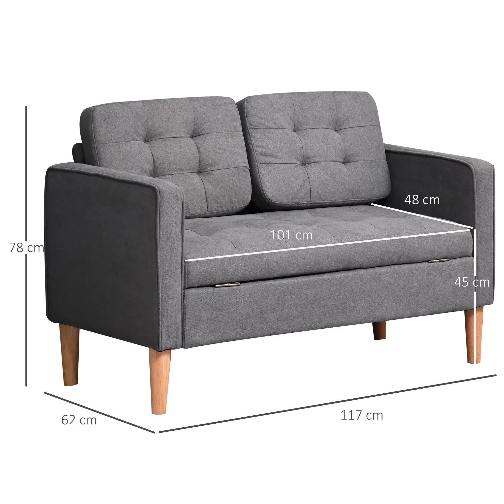 2-Seater Sofa, Removable Cushions, Fabric, Grey - Image 3