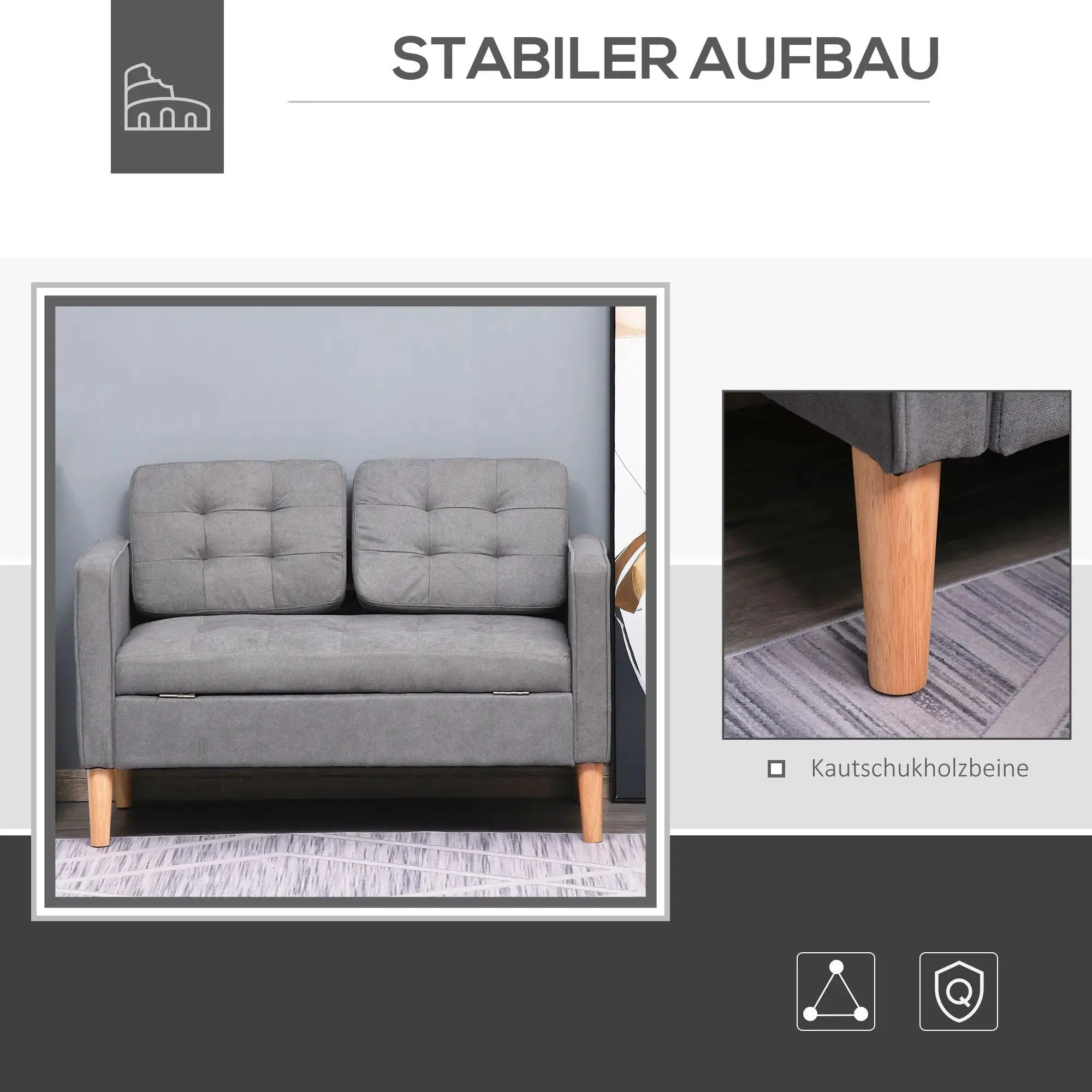 2-Seater Sofa, Removable Cushions, Fabric, Grey - Image 5