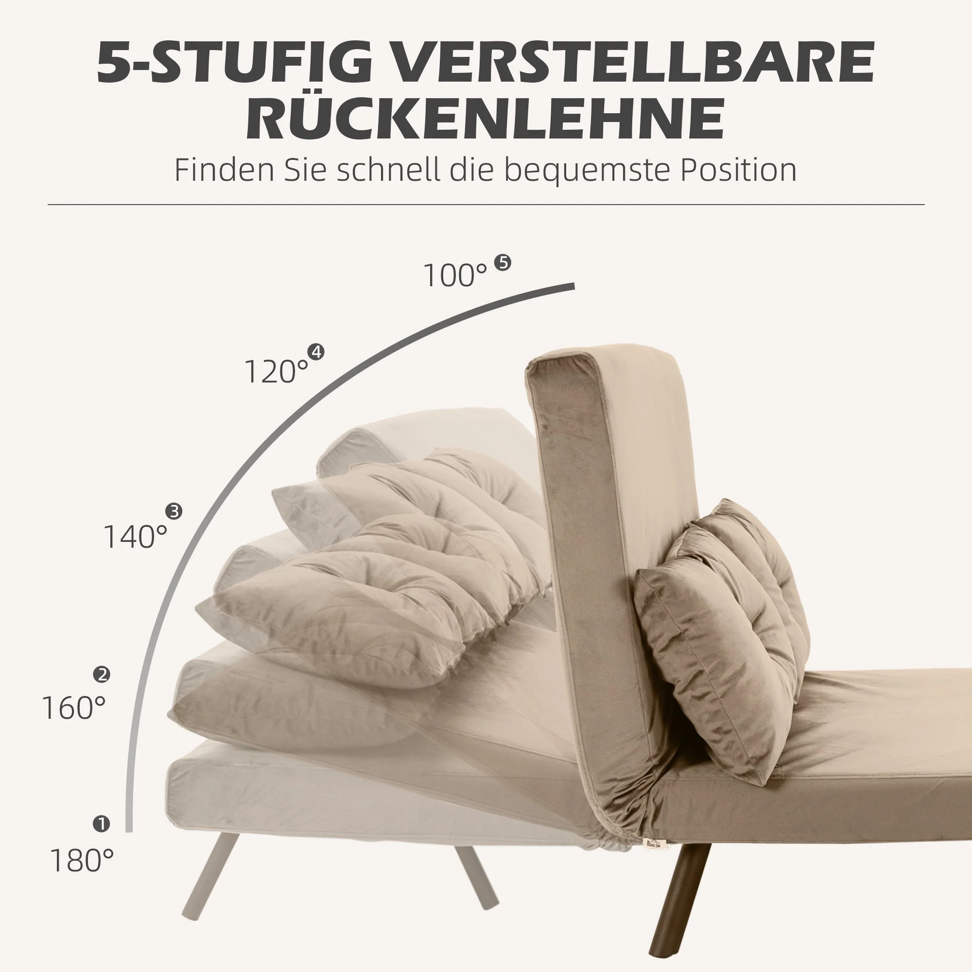 2-Seater Sofa Sleeper, Adjustable Backrest, Velvet Look Light Brown - Image 5