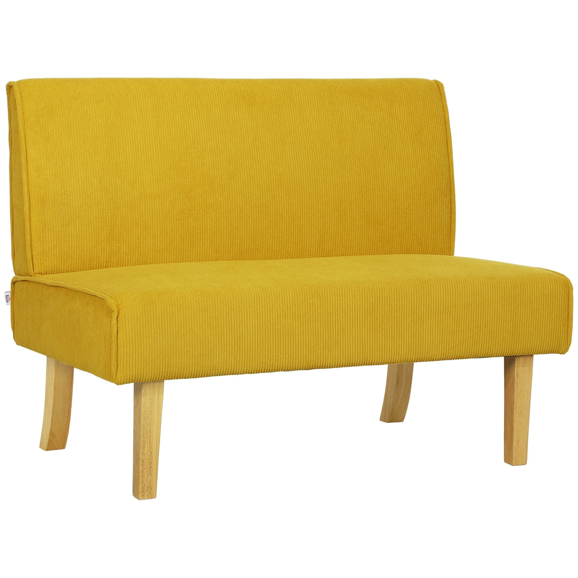 2-Seater Sofa Upholstered Corduroy Wooden Legs, Yellow