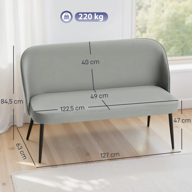 2-seater Sofa Upholstered Modern Metal/Wood Frame, Velvety Fabric Grey - Image 3