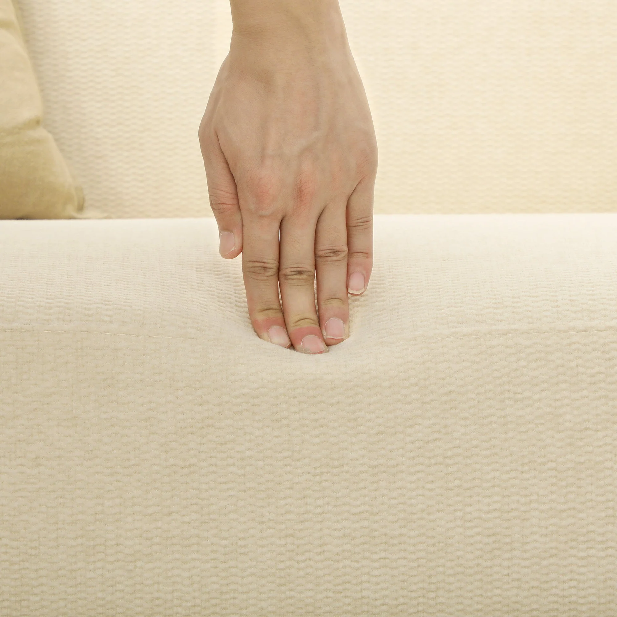 2-Seater Sofa, Upholstered Velvet Look with Wooden Legs, Cream White - Image 8