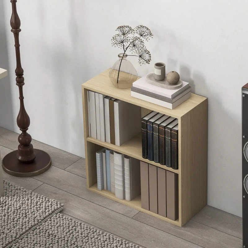 2 Tier Bookshelf Low Bookcase Adjustable Shelf Engineered Wood Natural - Image 7