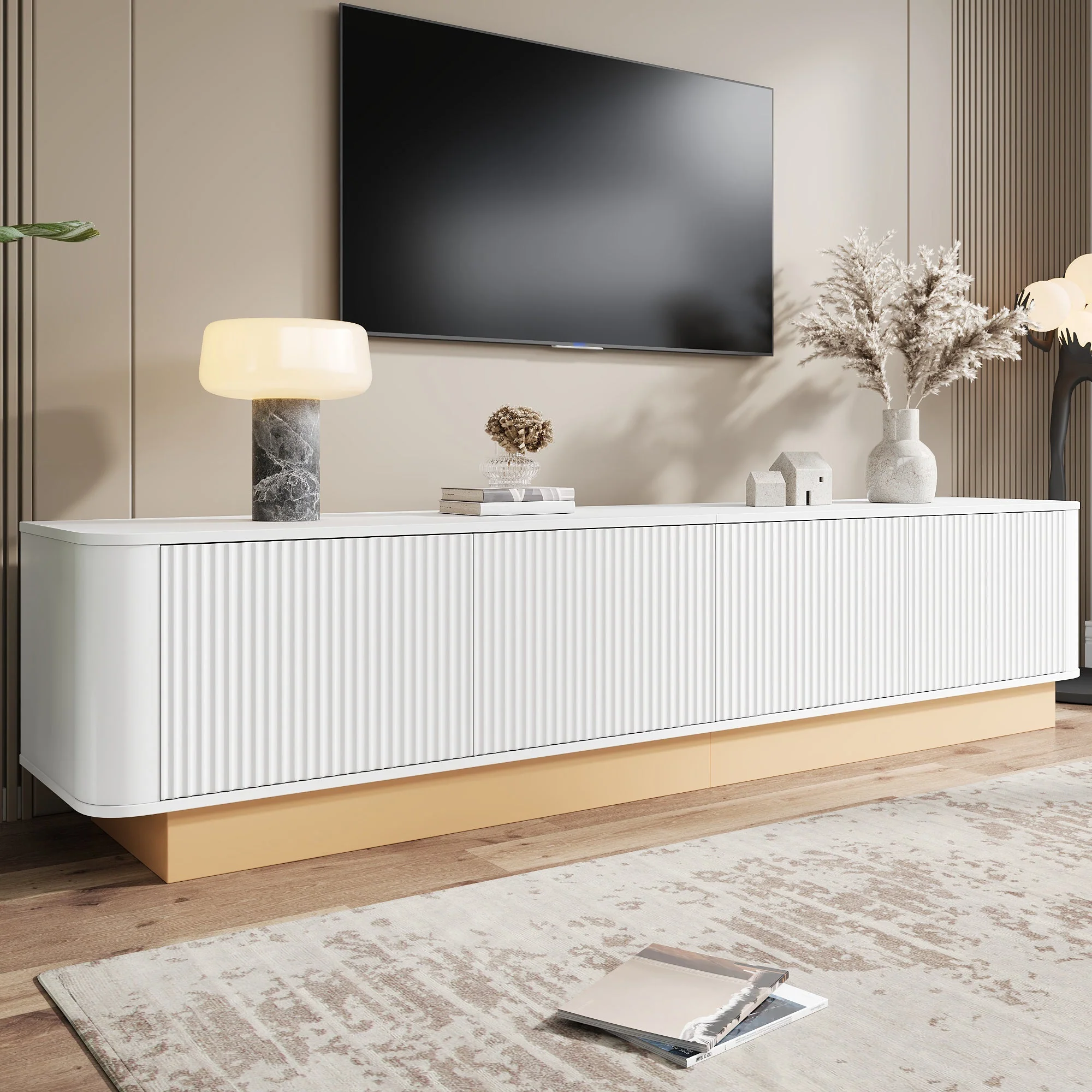 200 cm TV Lowboard, 4 Doors and Adjustable Shelves, MDF material - Image 9
