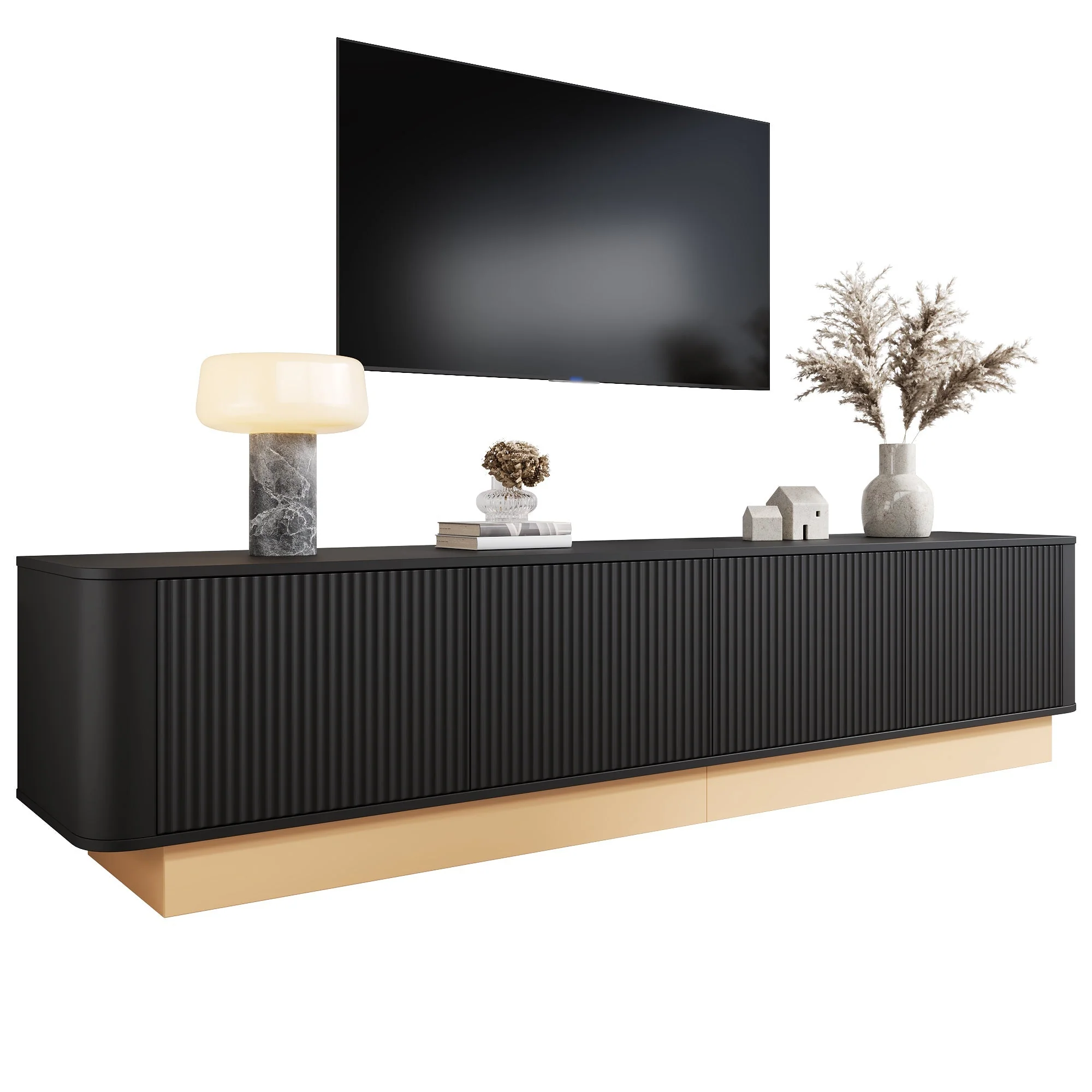 200cm TV Lowboard with 4 Doors and Adjustable Shelves, Modern Minimalist Style, MDF Material - Image 2