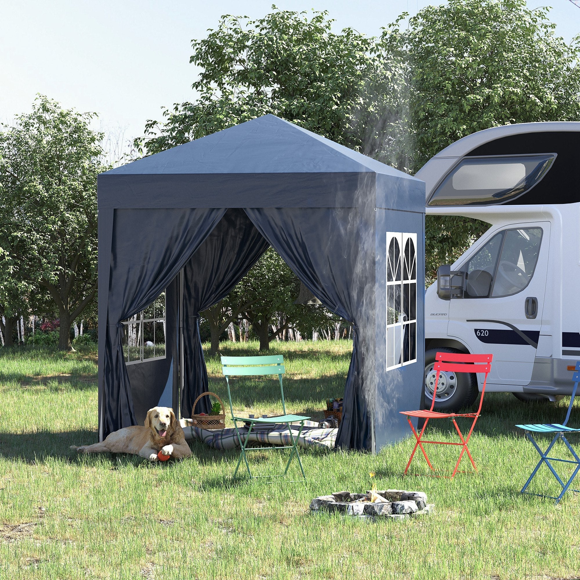 2x2m Folding Gazebo Marquee 4 Side Panels Window Door Oxford Metal - Image 2