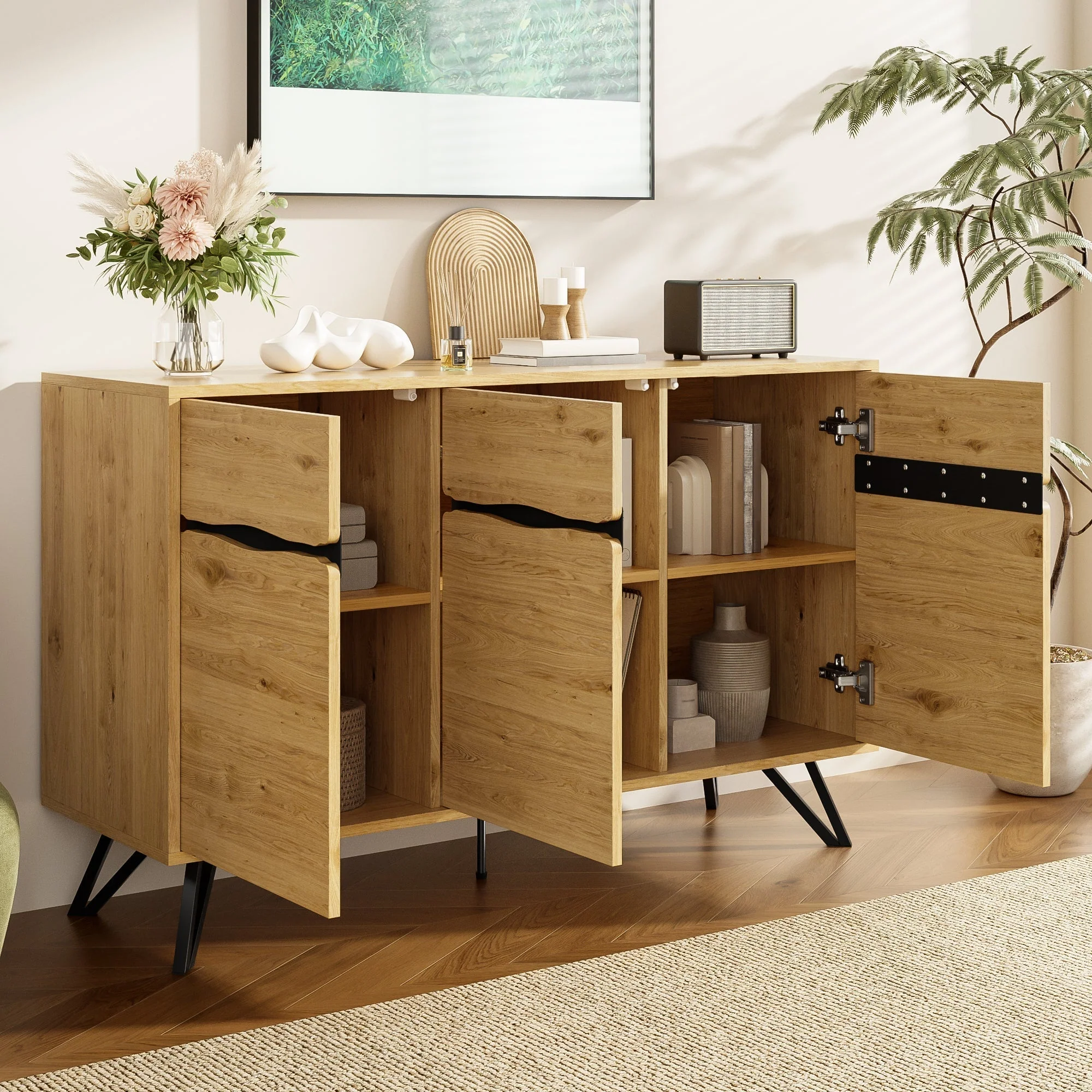 3-Door Sideboard - Modern Design, Storage, Stable, Easy to Clean, Wood Look - Image 4