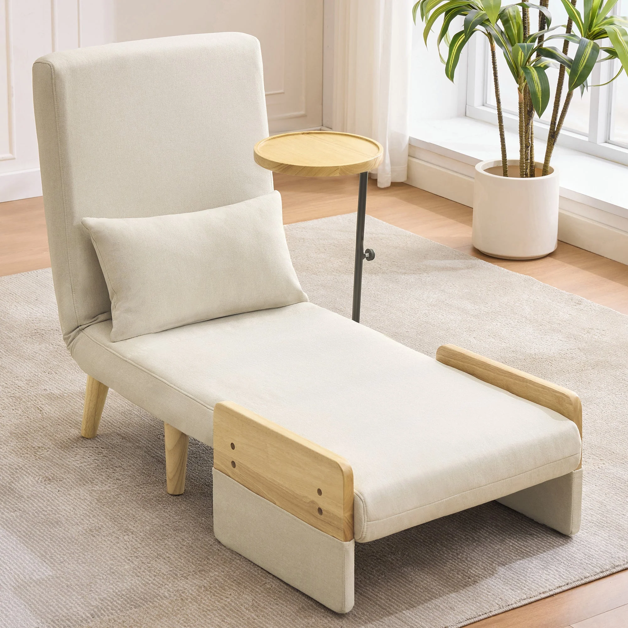 3-in-1 Convertible Armchair, Sleeping Function Upholstered Folding Seat, Wooden Tray - Image 6