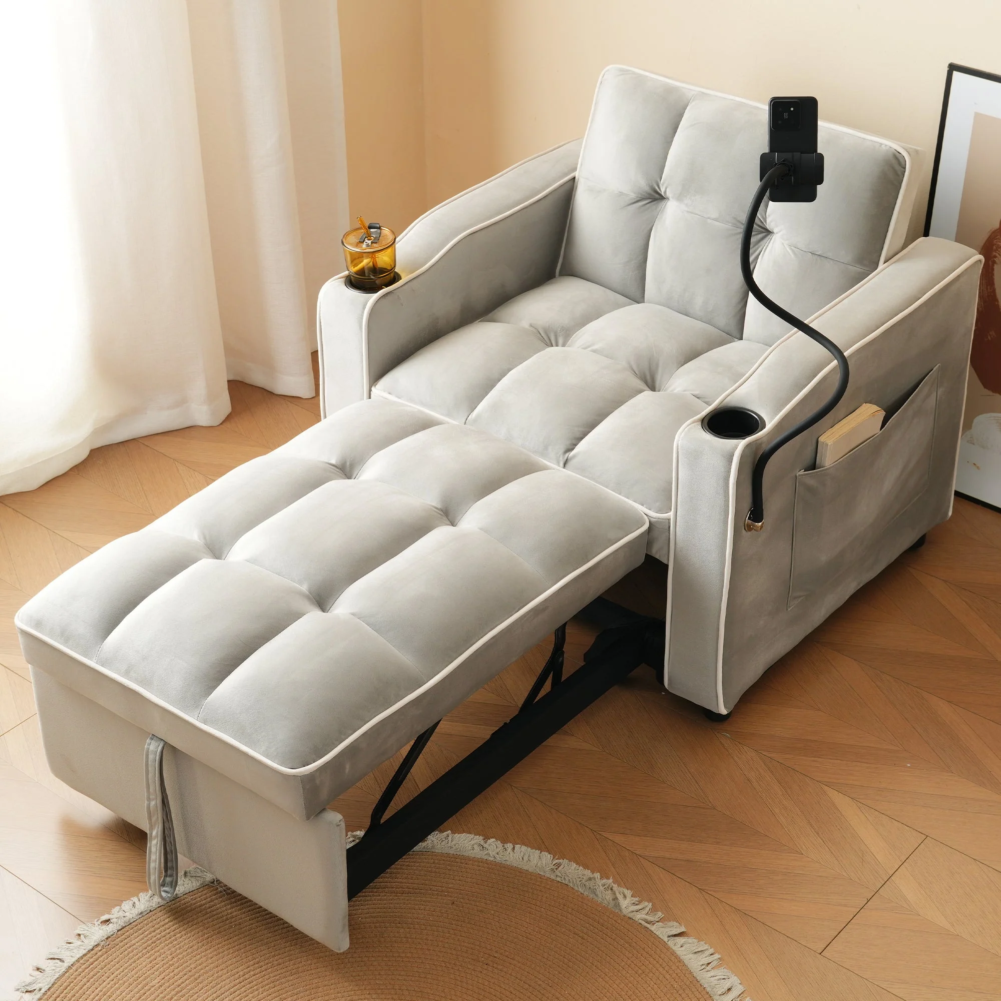 3-in-1 Extendable Single Sleeper Sofa with Cup/Phone Holders, Perfect for Small Spaces - Image 5