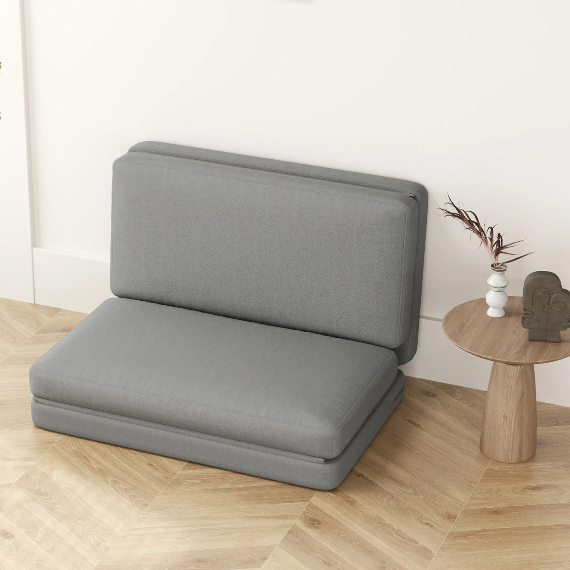 3-in-1 Folding Sofa Bed with Storage, Velvet, Light Gray