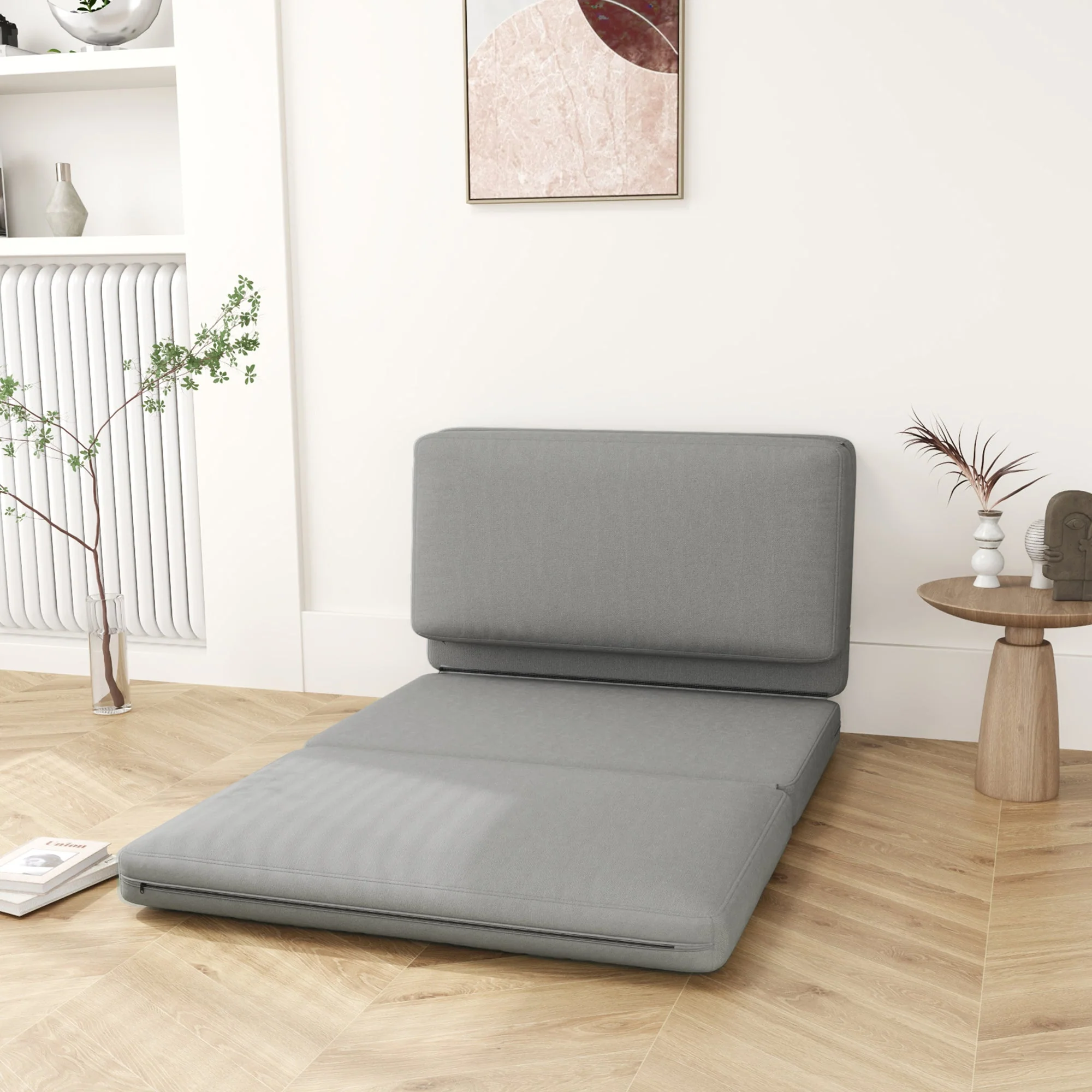 3-in-1 Folding Sofa Bed with Storage, Velvet, Light Gray - Image 3