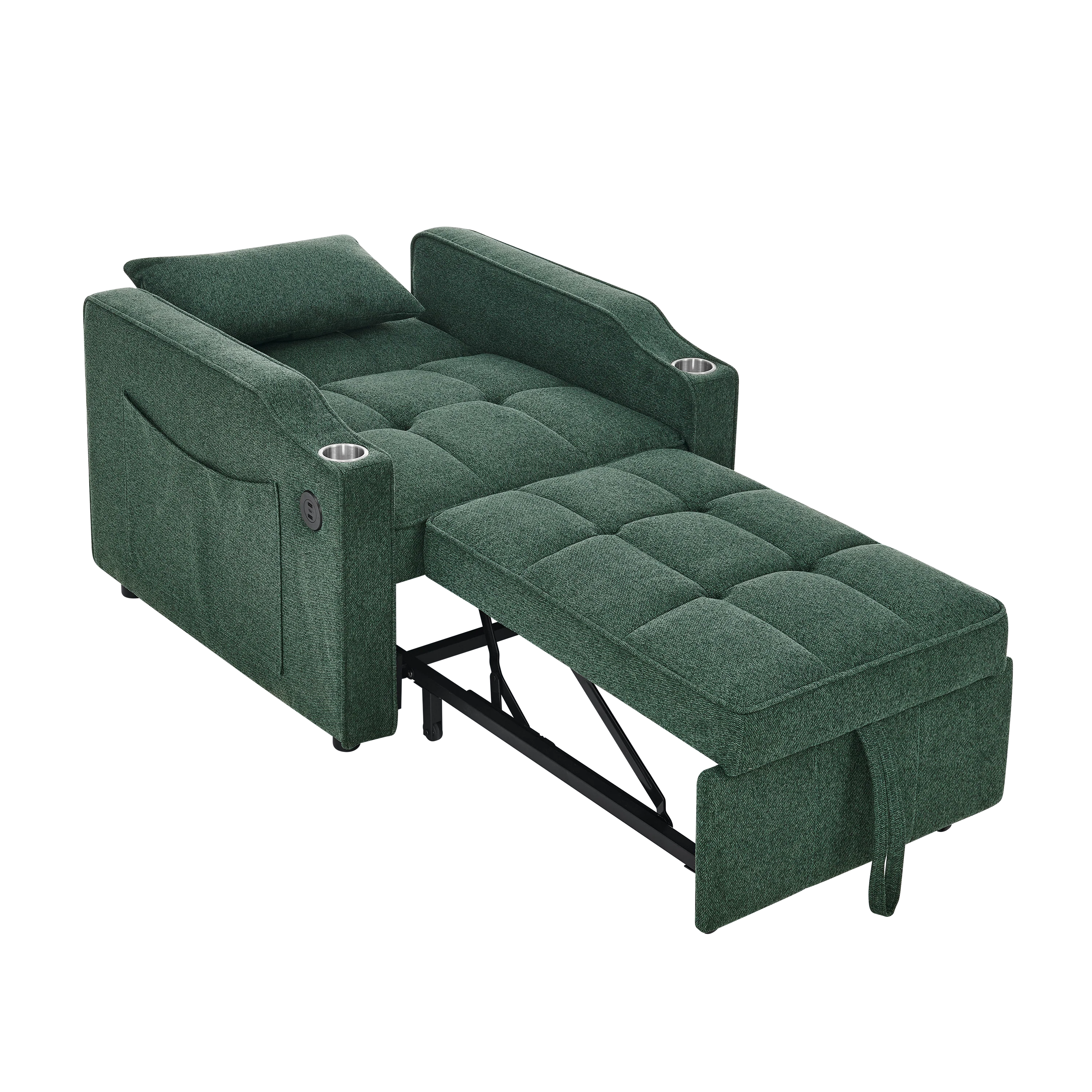 3-in-1 Light Luxury Sofa Bed with Slide-to-Transform Design and USB Charging, Green - Image 7
