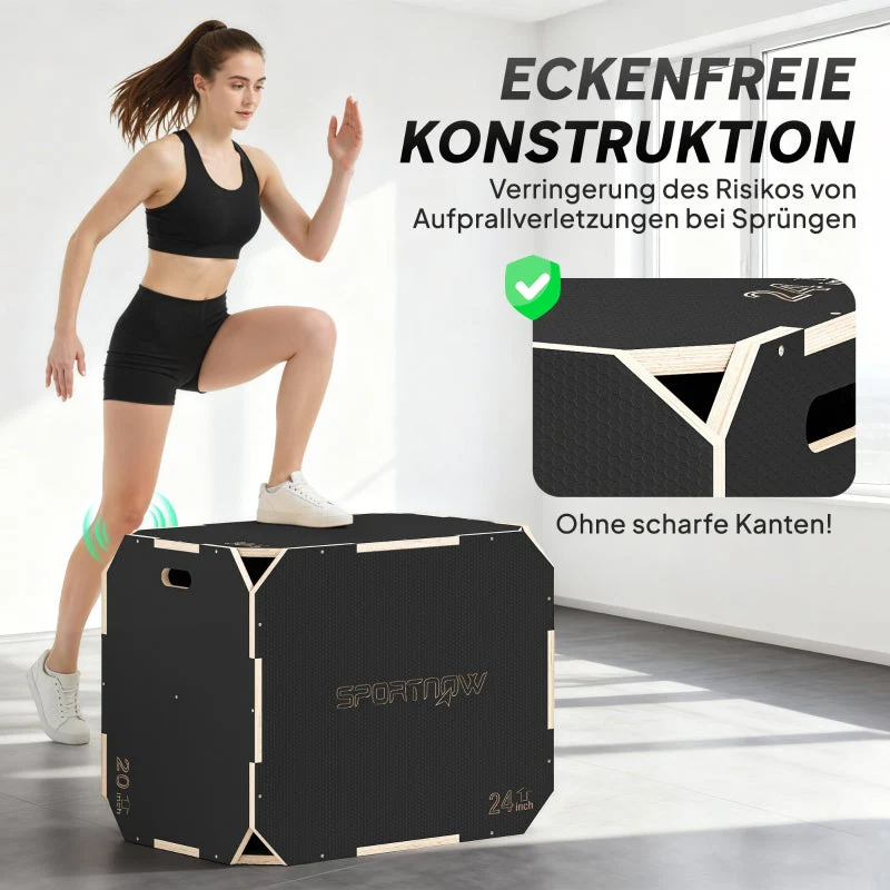 3-in-1 Plyo Box with Handle Openings and 3 Jump Heights, Wood, Black - Image 4