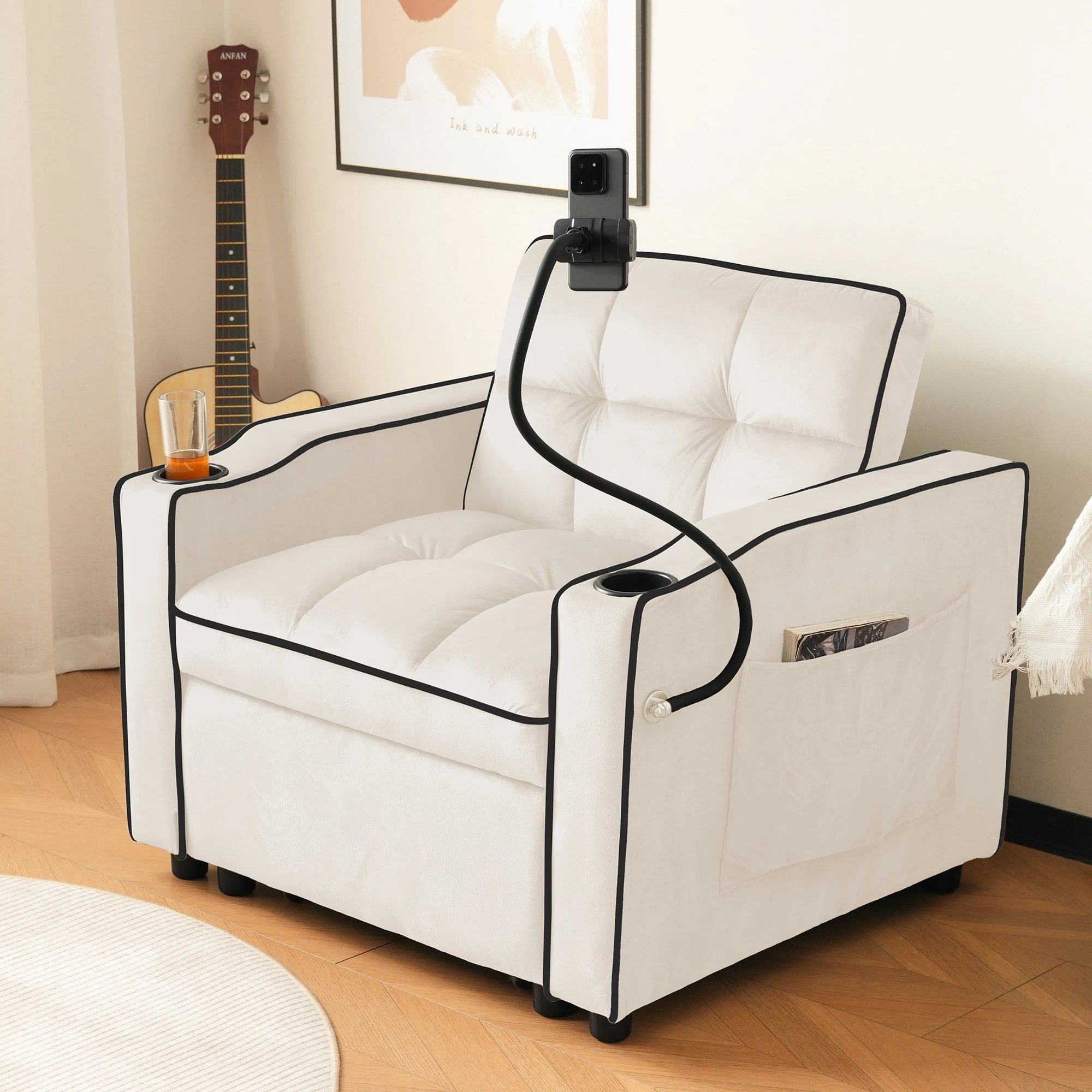 3-in-1 Pull-Out Single Sofa Bed with Cup & Phone Holders, for Small Spaces - Image 3