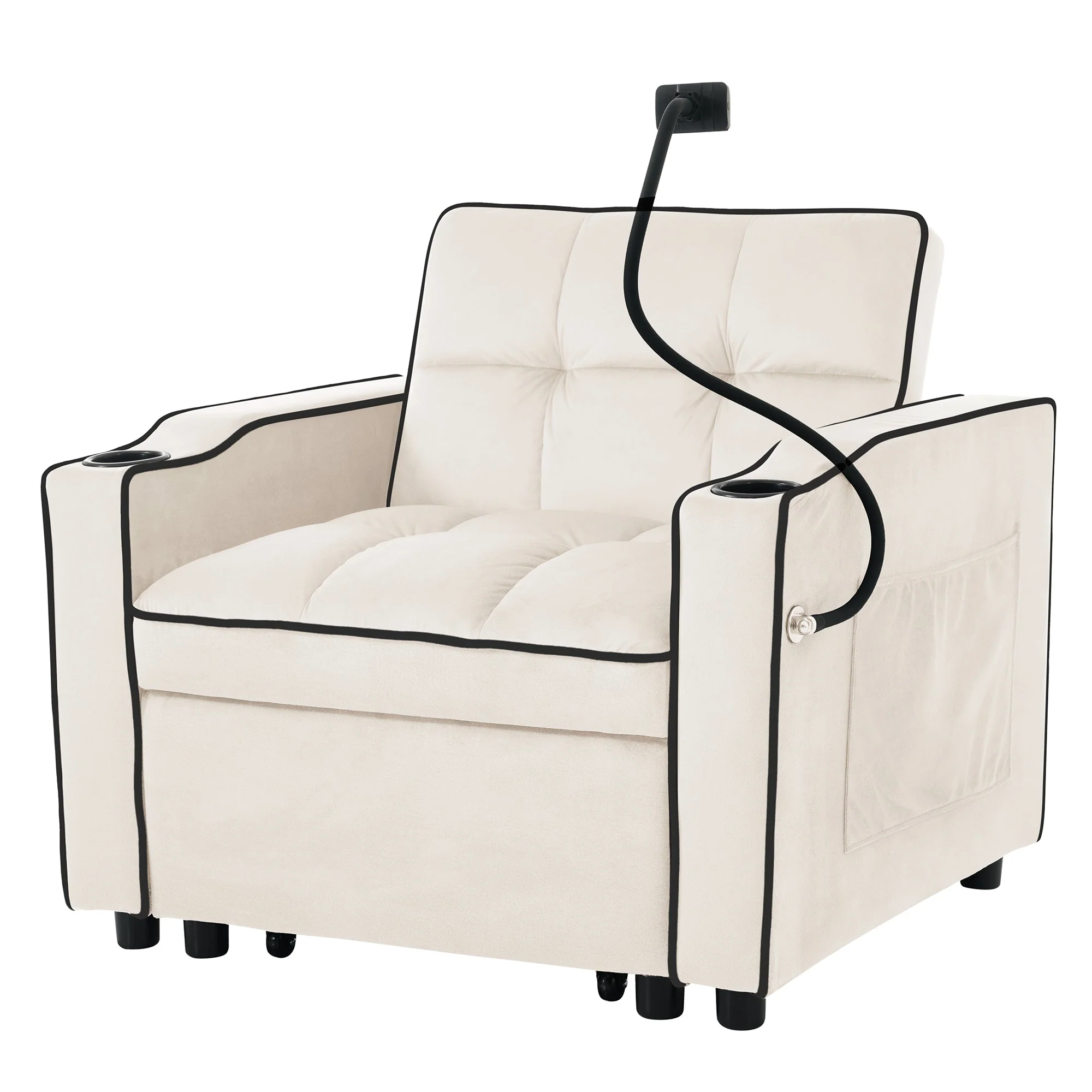 3-in-1 Pull-Out Single Sofa Bed with Cup & Phone Holders, for Small Spaces - Image 8
