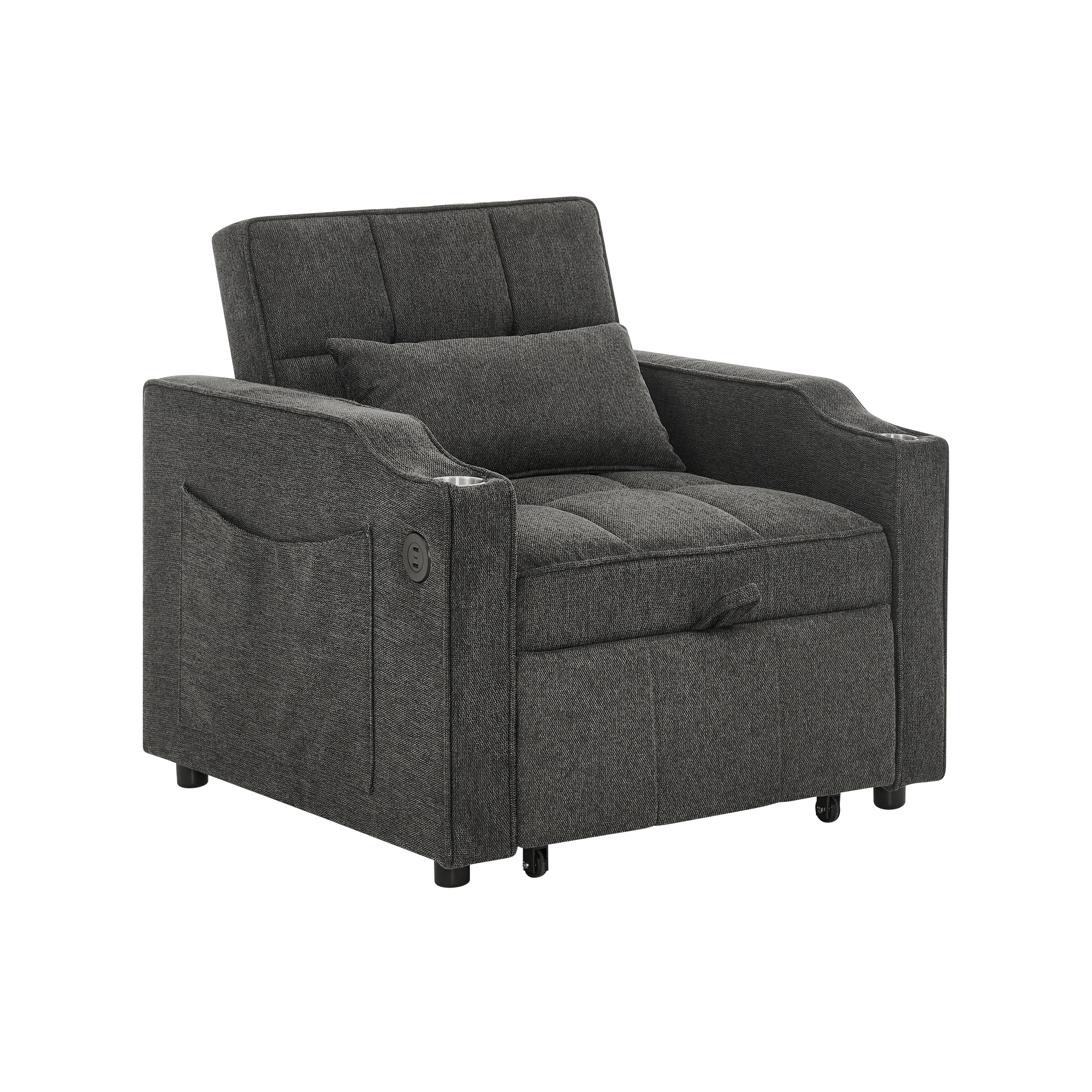 3-in-1 Sofa Bed Slide-to-Transform USB Charging - Gray - Image 7