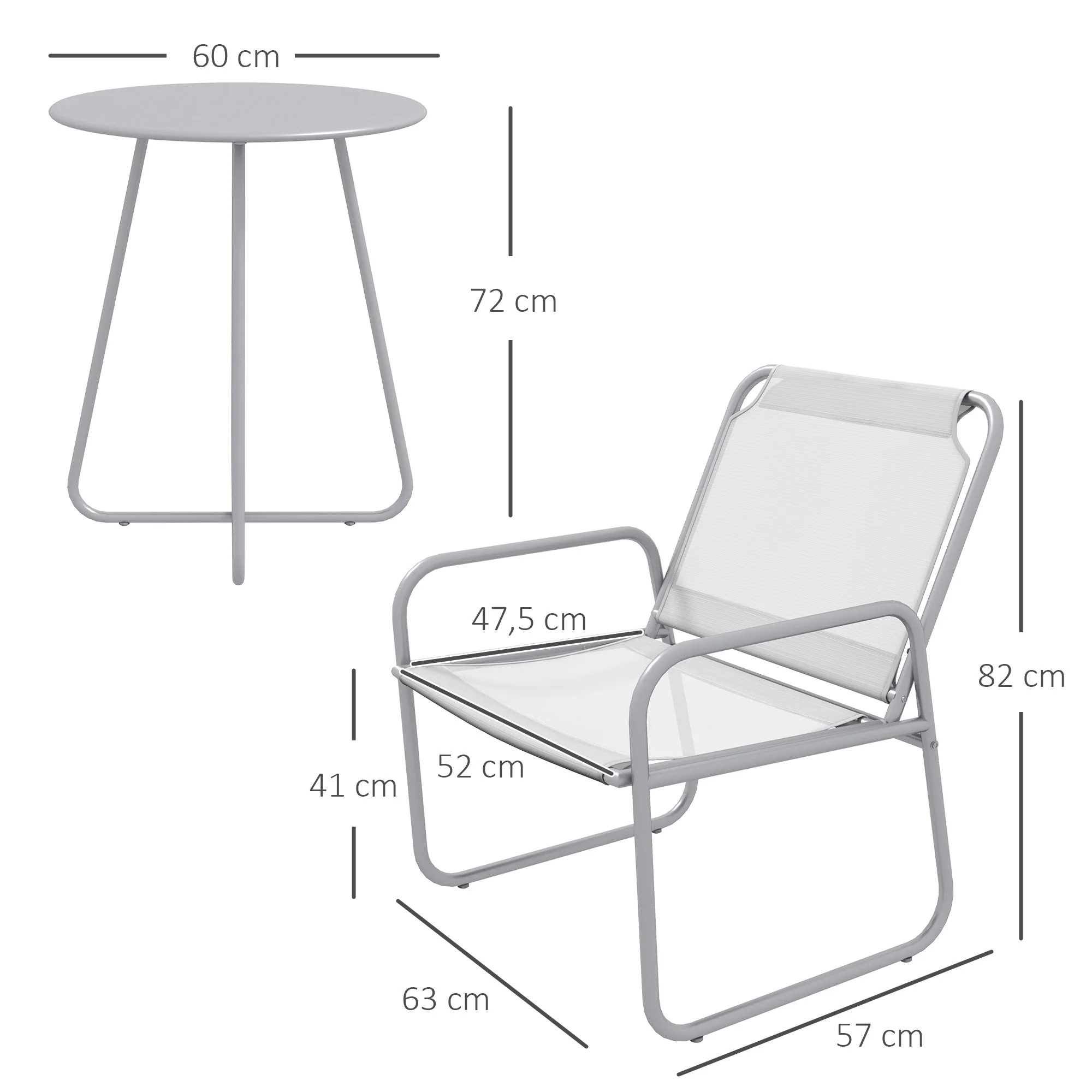 3-piece Bistro Set, Balcony Furniture, Mesh Light Grey - Image 3