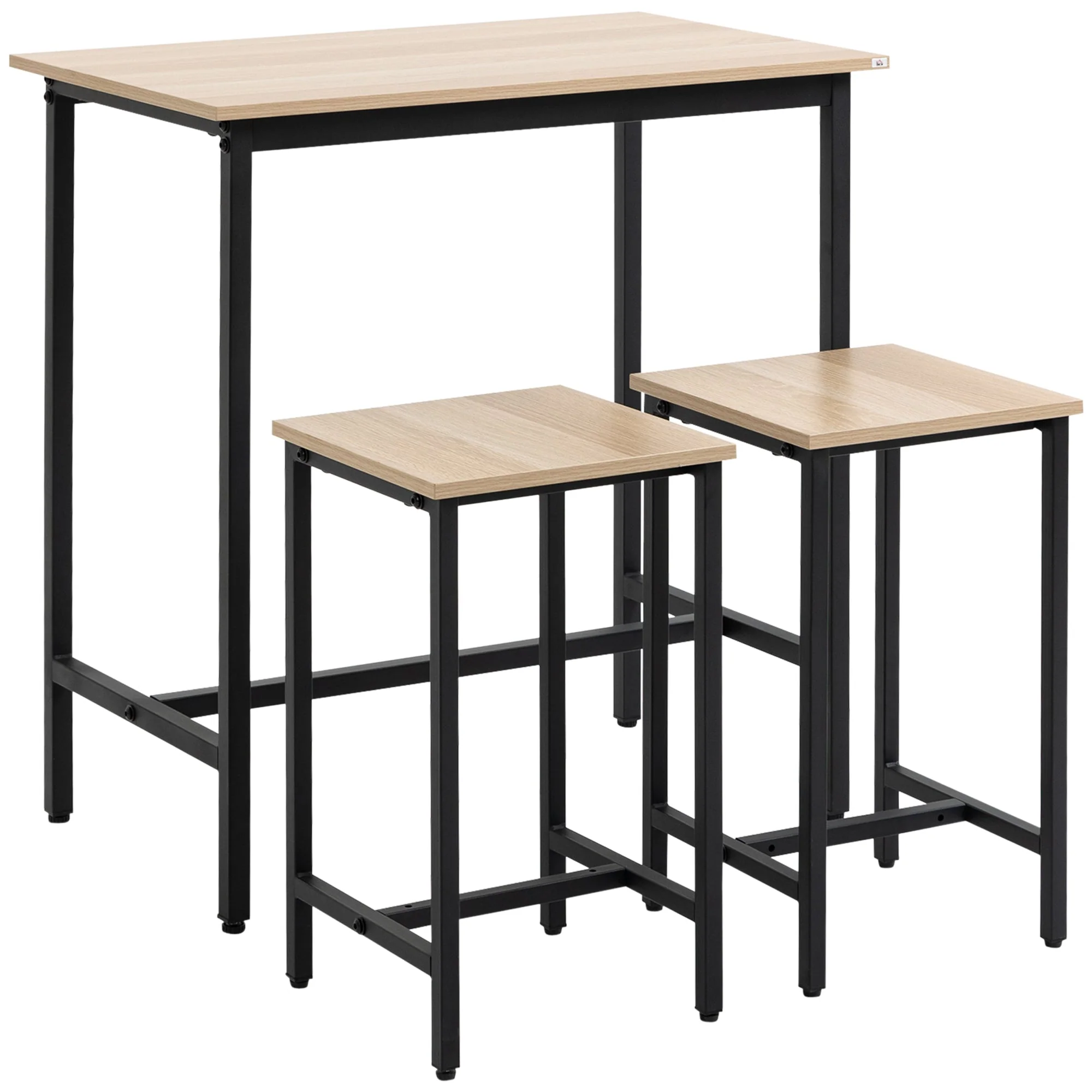 3-Piece Dining Set, Balcony & Garden, Natural Wood Look & Black - Image 2