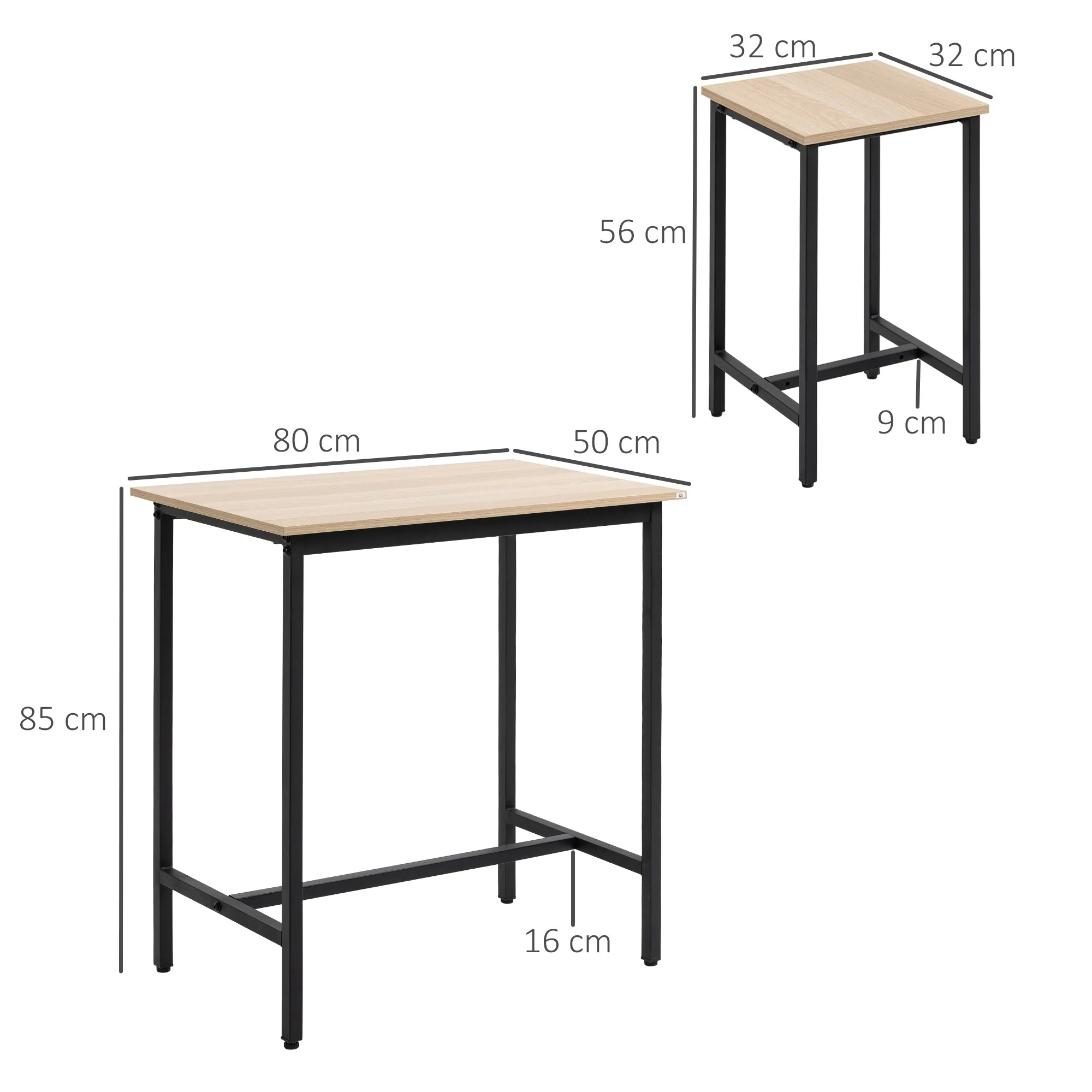 3-Piece Dining Set, Balcony & Garden, Natural Wood Look & Black - Image 3