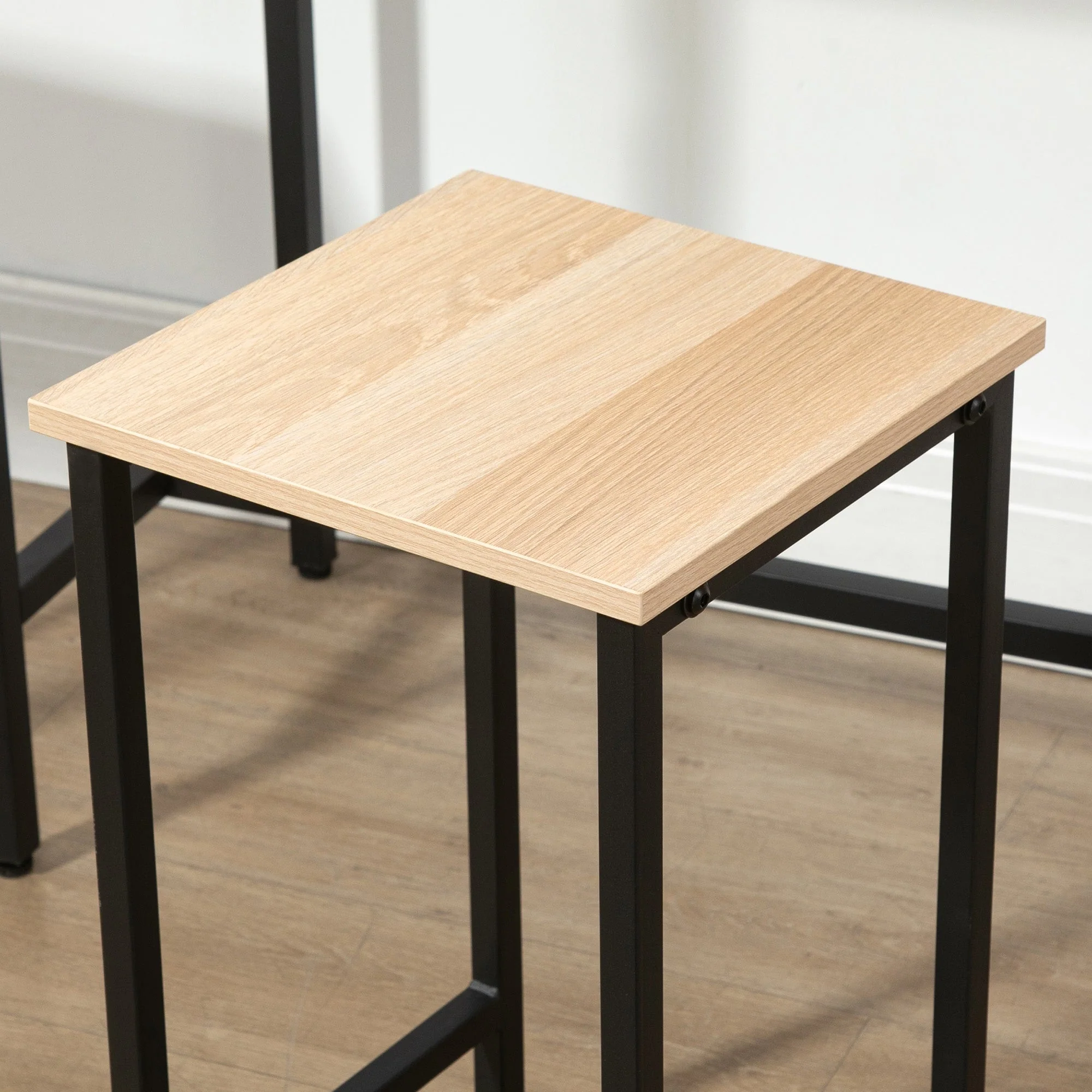 3-Piece Dining Set, Balcony & Garden, Natural Wood Look & Black - Image 7