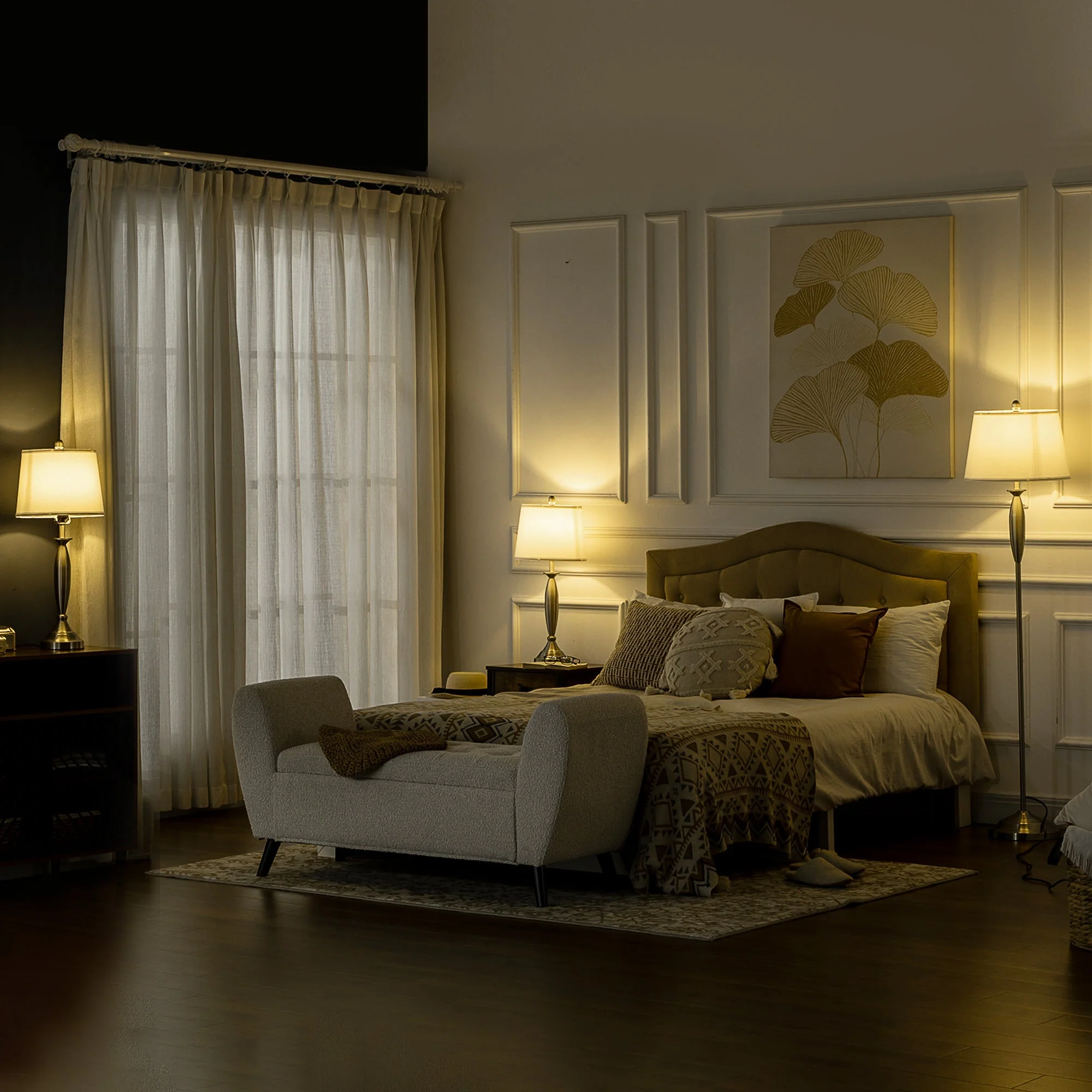 3-Piece Lamp Set: Floor Lamp & 2 Table Lamps E27, Silver and White