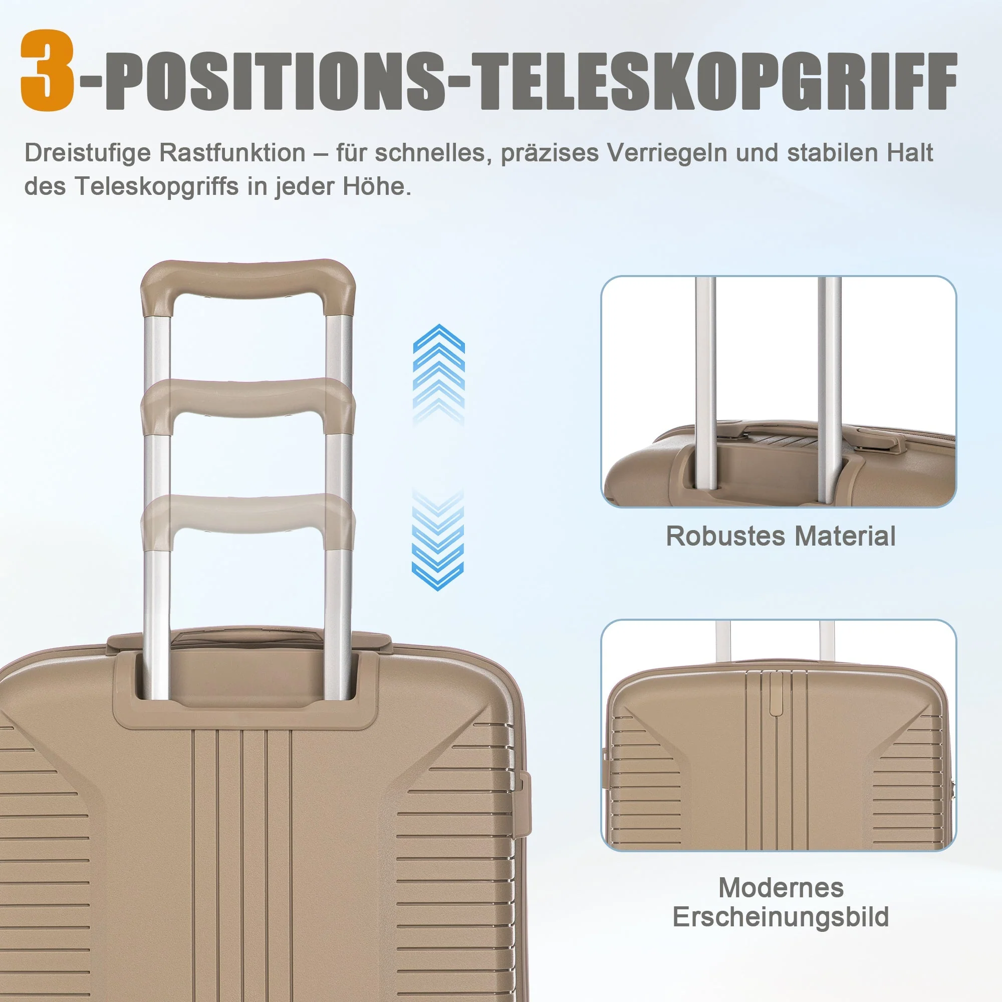 3-Piece Luggage Set 20"/24"/28" PP Spinner with Combination Lock - Champagne - Image 5