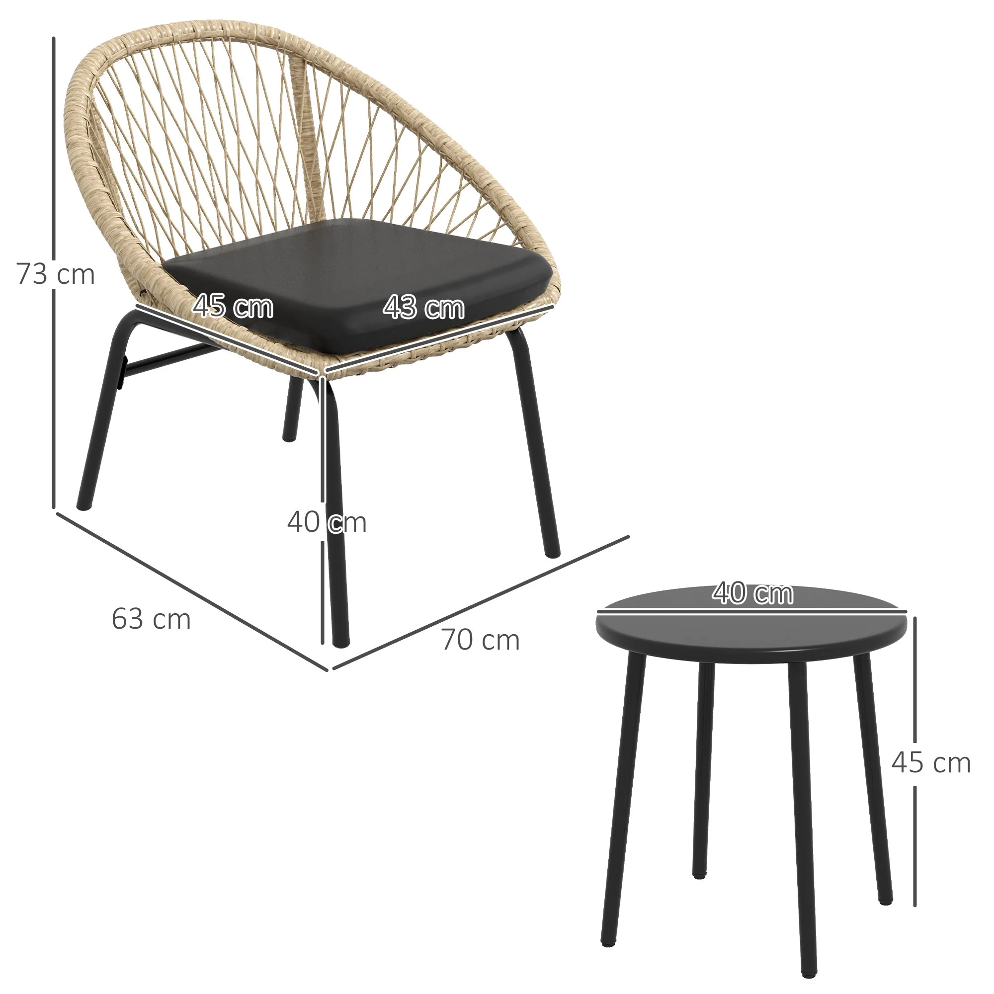 3-piece Rattan Garden Furniture Set with Coffee Table & 2 Chairs, Weatherproof, Yellow Polyester - Image 3