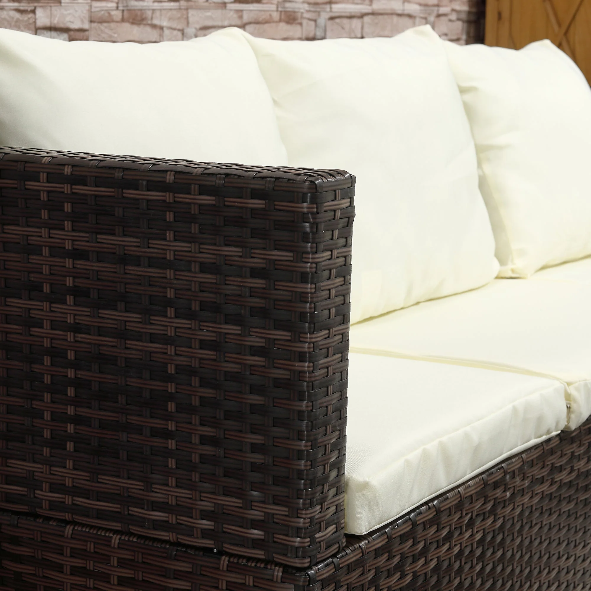 3 Pieces Garden Sofa Set, 4 Seater Corner Sofa with Reclining Sun Lounger & Storage Table, Brown Rattan - Image 7