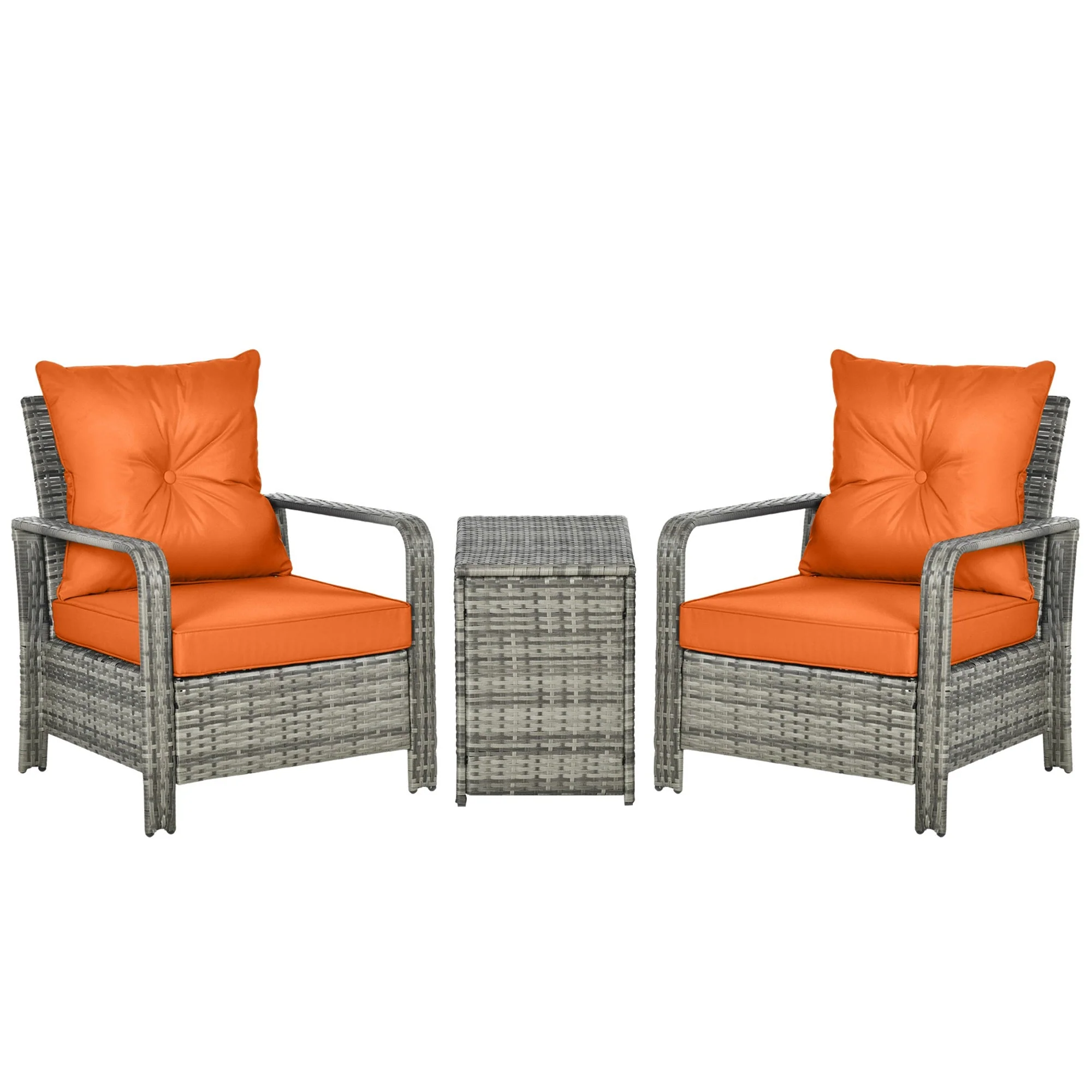 3 Pieces Rattan Bistro Set with Storage Coffee Table and Chairs, Orange - Image 2
