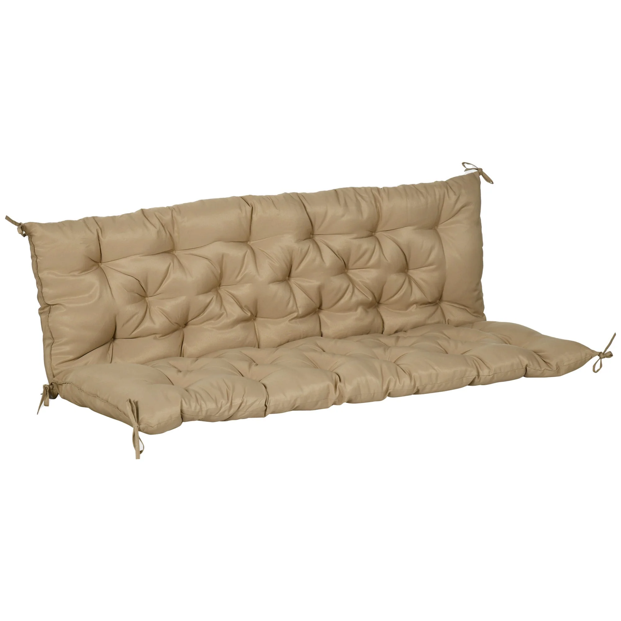 3-Seater Bench Cushion 150x98x8 cm with Ties, Khaki - Image 2