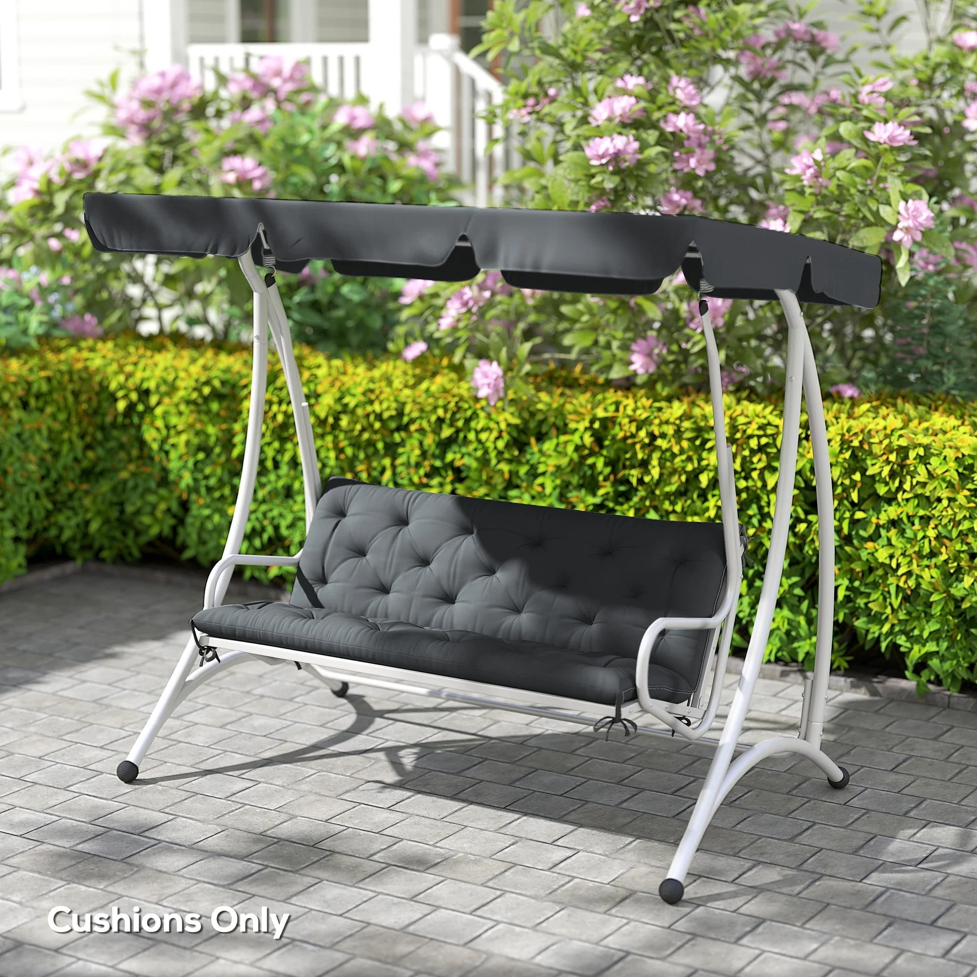 3 Seater Bench Cushion, Garden Chair Cushion with Back and Ties, Dark Grey - Image 7