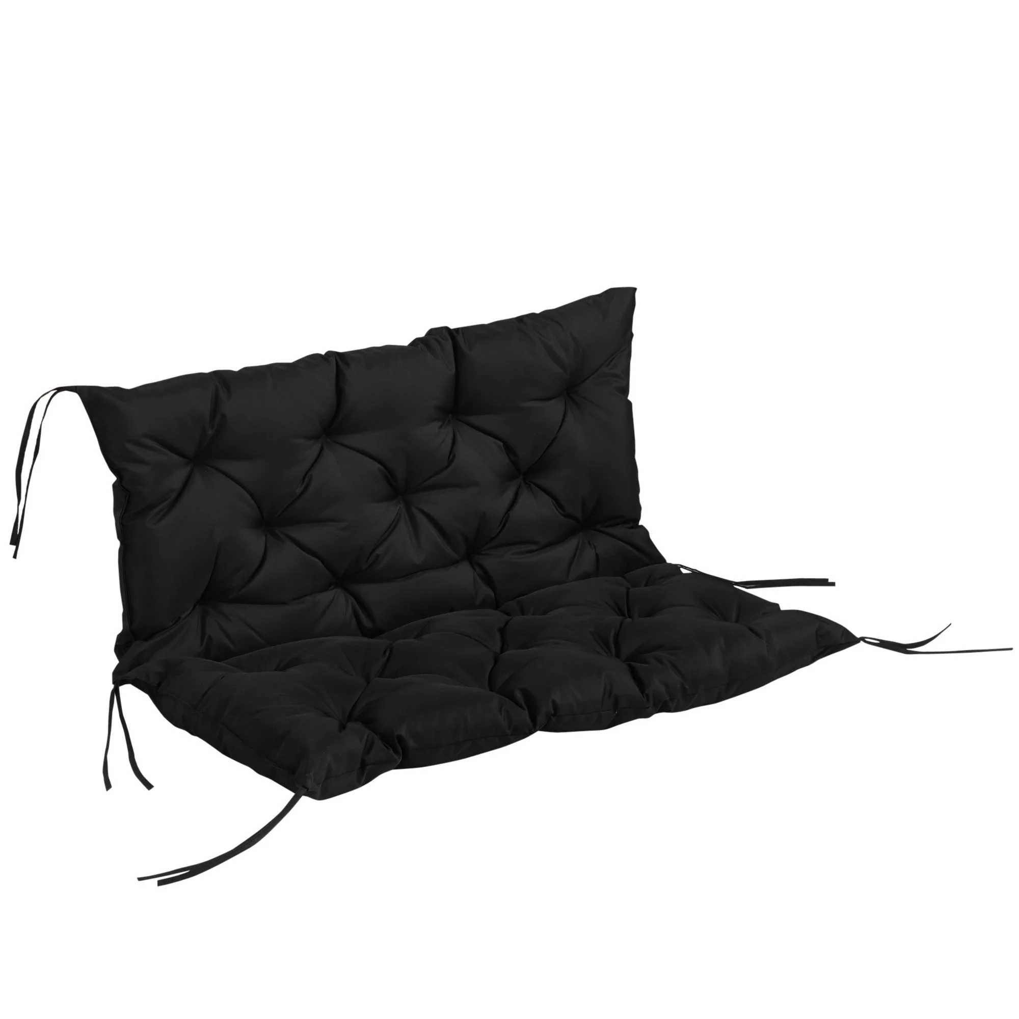 3-Seater Bench Cushion with Ties, Outdoor/Indoor, Black - Image 2