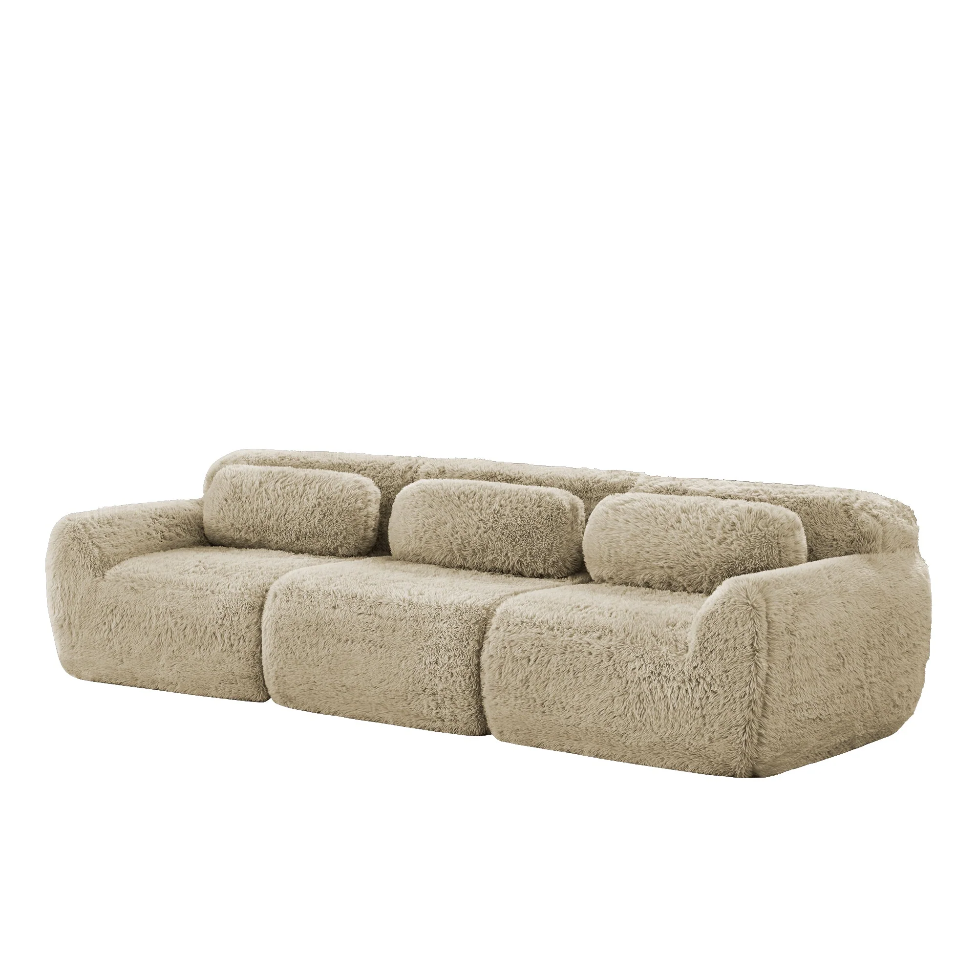 3-seater Deep Sofa Modular Plush Fabric No Assembly - Light Khaki - Image 5