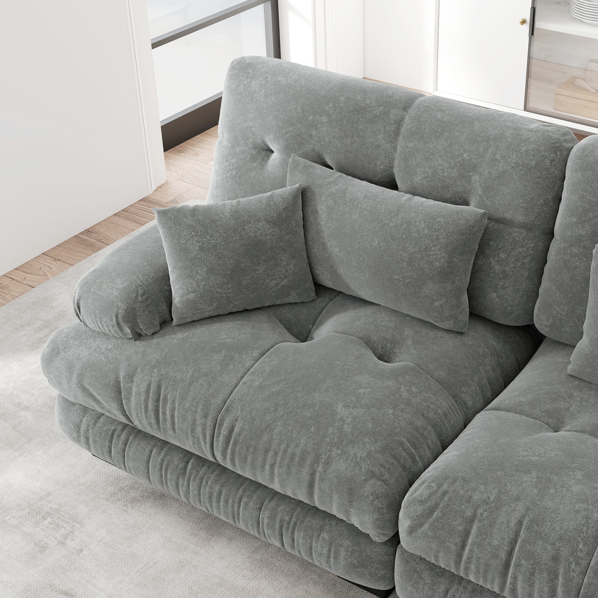 3-Seater Modular Corner Sofa, Deep Seat Sofa Bed, Chenille Grey - Image 9