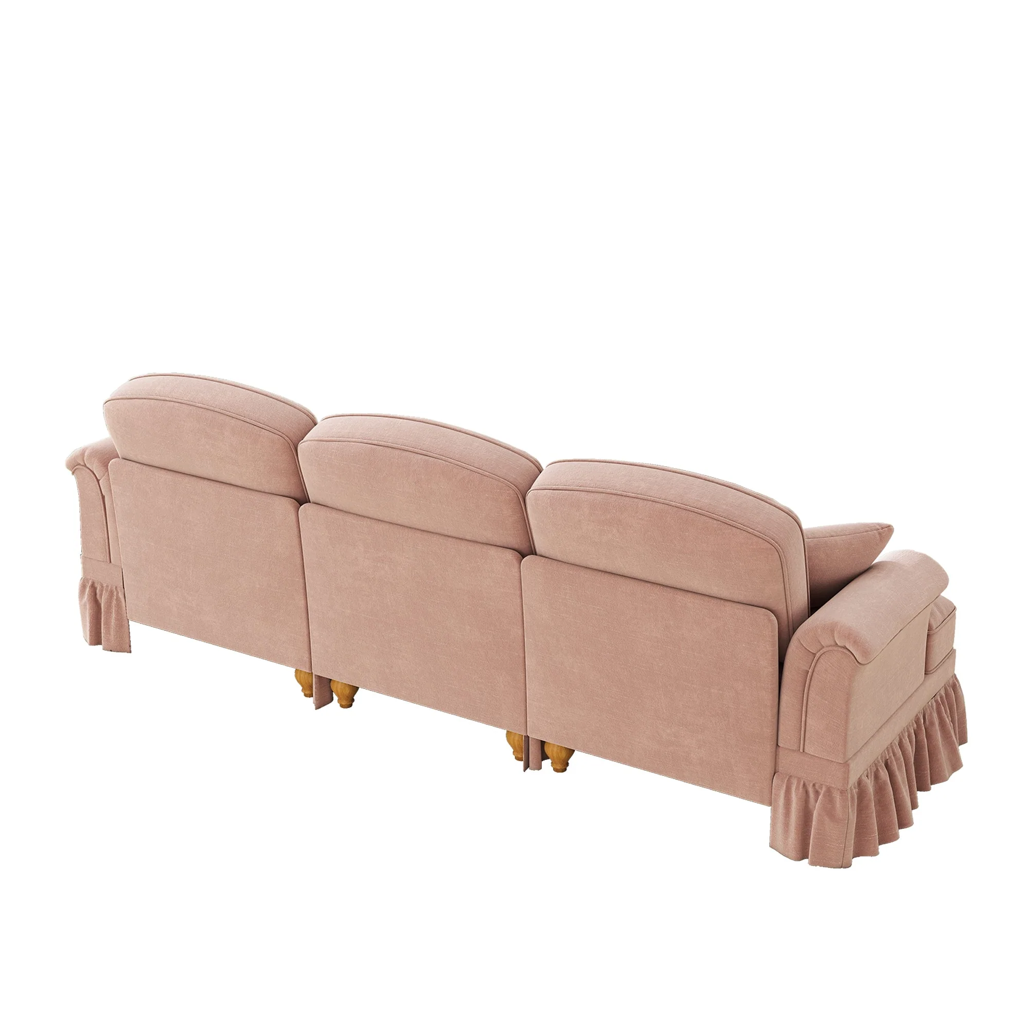 3-Seater Sofa Mid-Century Ruffled Apron Spindly Legs - Chenille Pink - Image 8