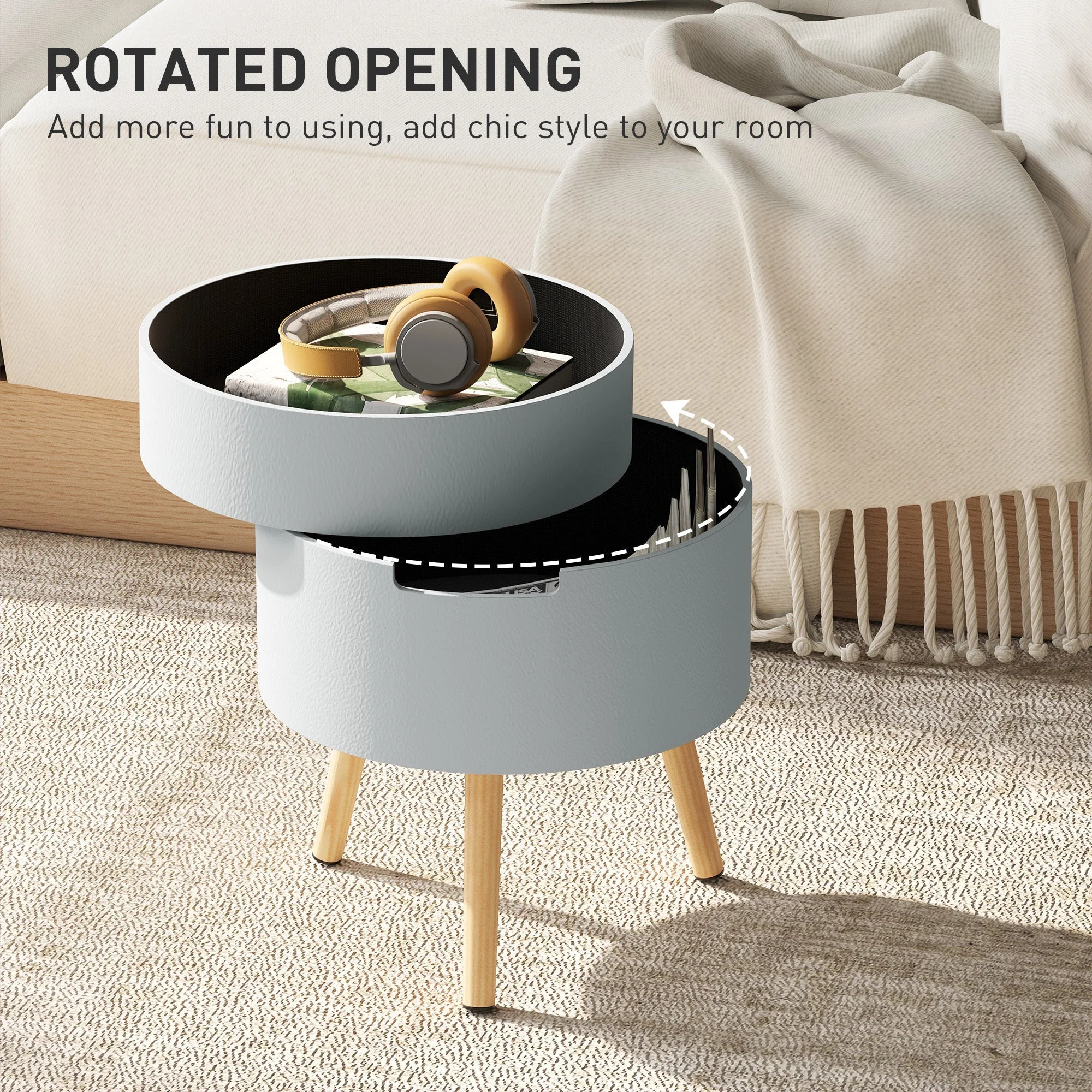 3-Tier Coffee Table, Round End Table with Hidden Storage and Detachable Tray, Grey - Image 7