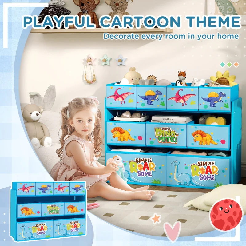 3-Tier Kids Storage Unit with 9 Non-Woven Fabric Boxes, Blue - Image 5