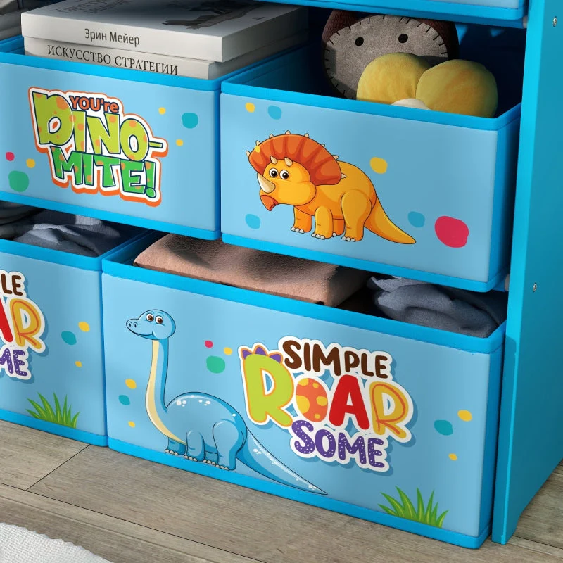 3-Tier Kids Storage Unit with 9 Non-Woven Fabric Boxes, Blue - Image 7