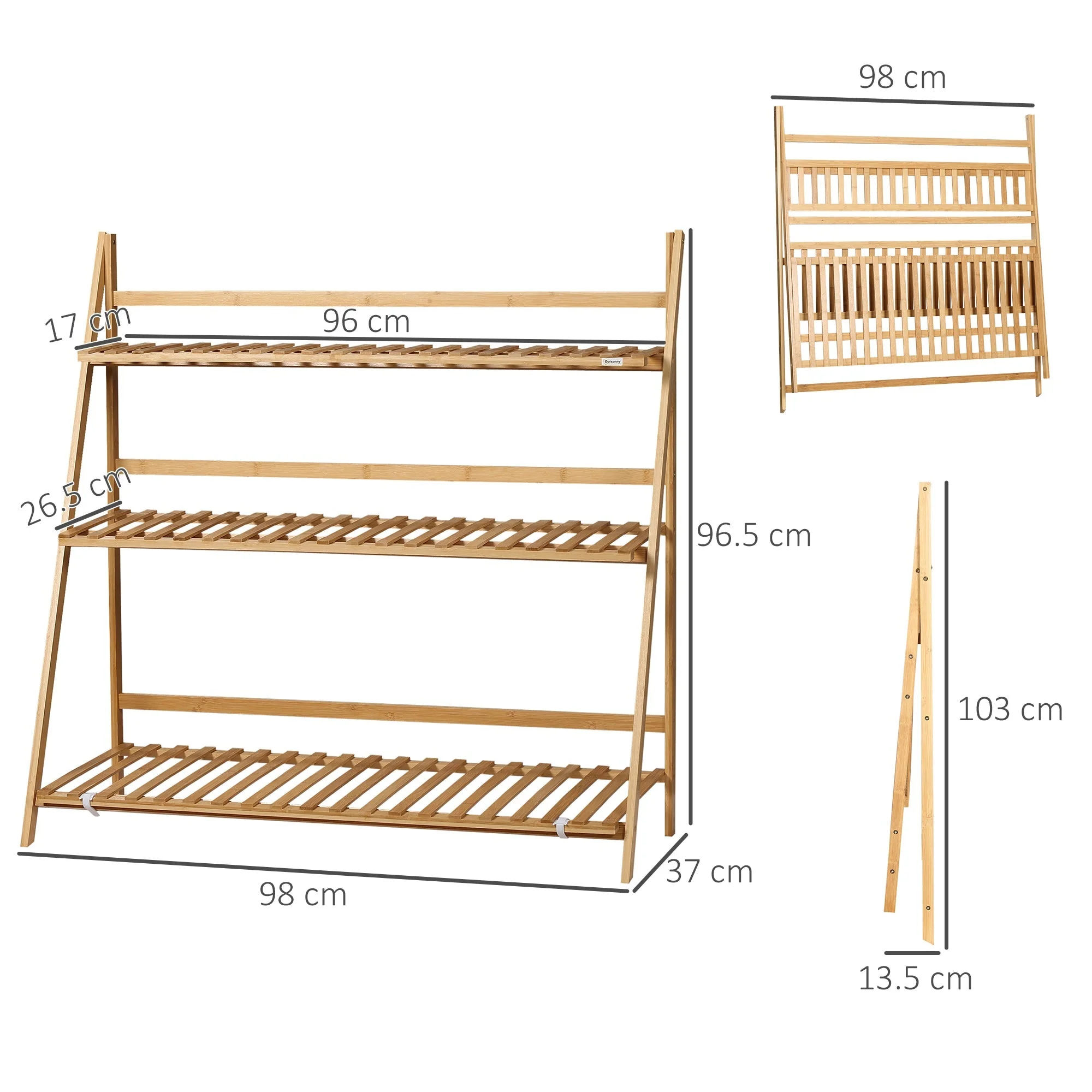 3-Tier Plant Stand Folding Display Shelf Bamboo Natural - Image 3