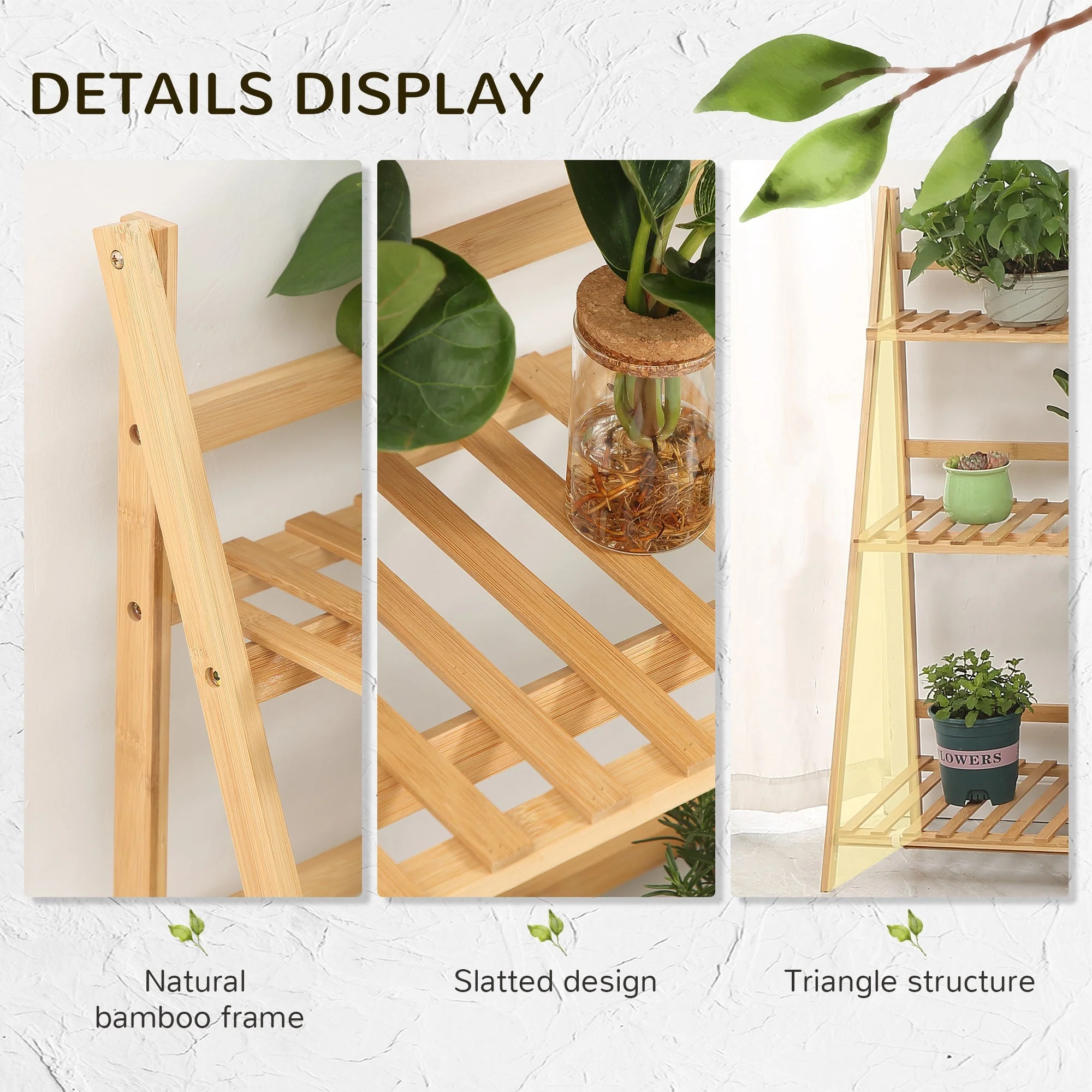3-Tier Plant Stand Folding Display Shelf Bamboo Natural - Image 6