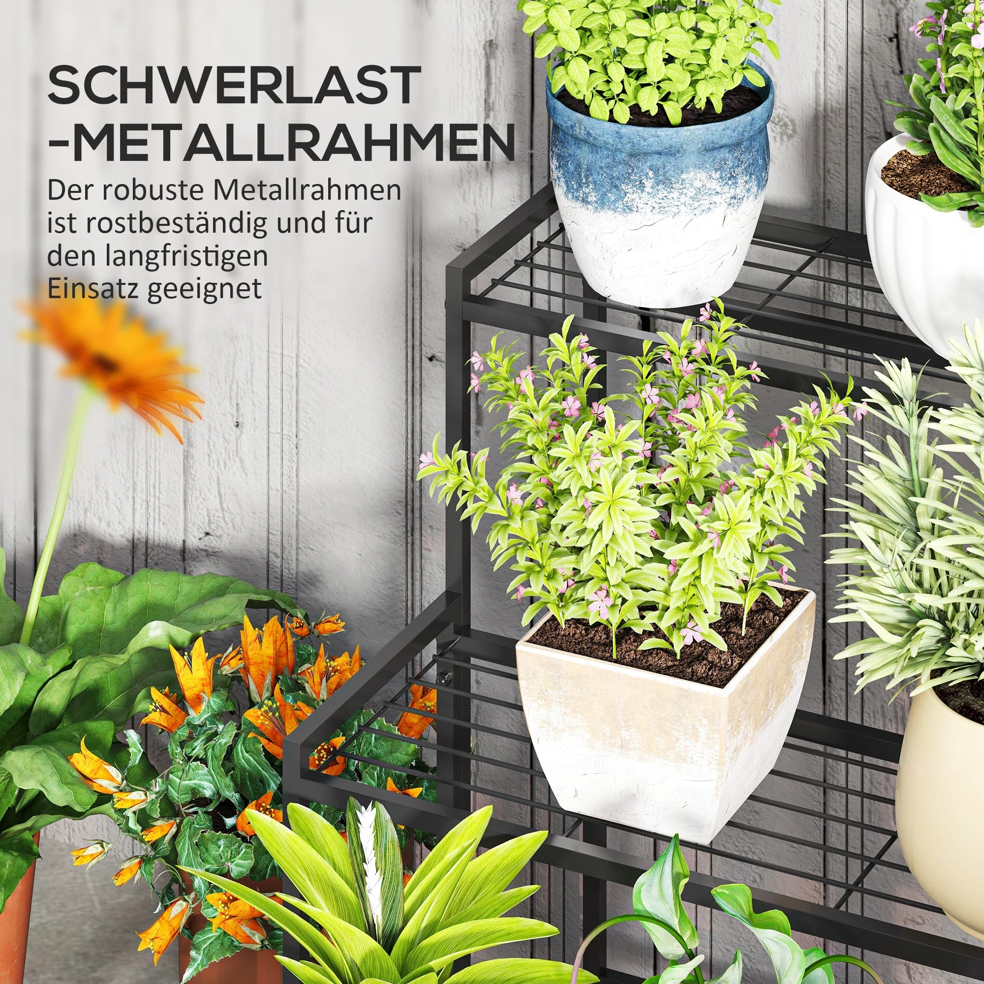3-Tier Plant Stand, Metal, 66cm High, Black - Image 5