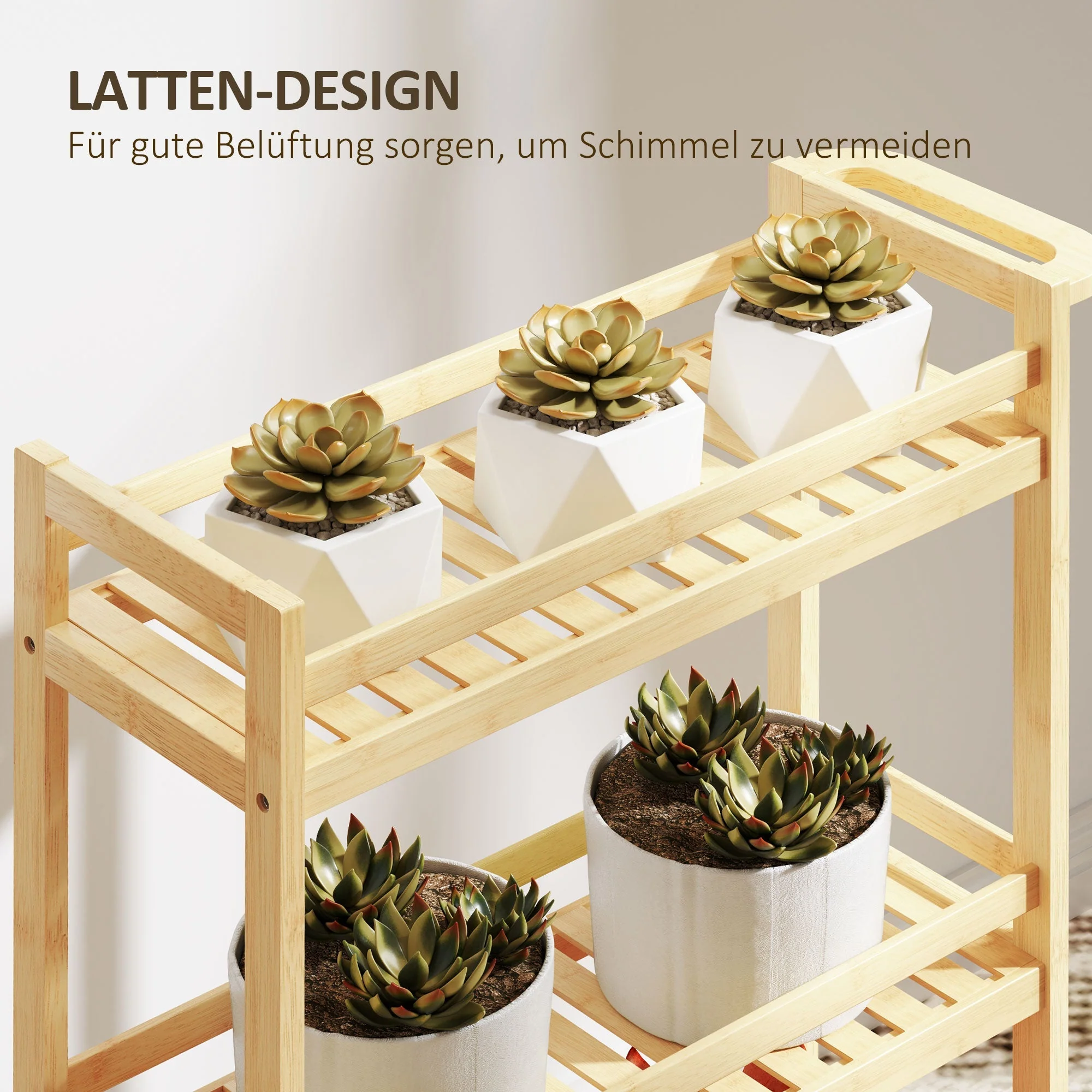 3-Tier Serving Cart, Wheels & Handle, Natural Wood - Image 5