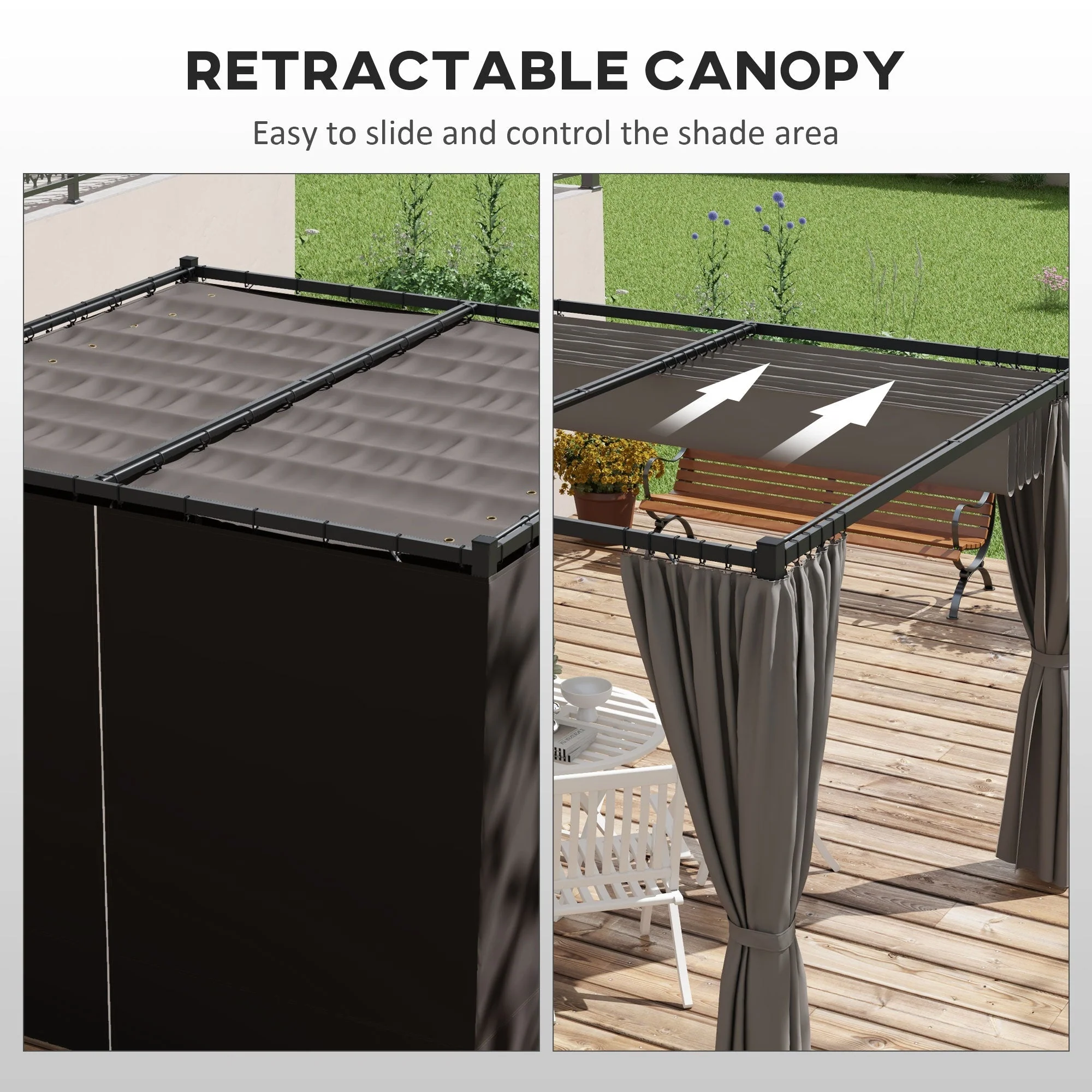 3 x 3m Moving Canopy Pergola with Curtains, Metal Grey - Image 4