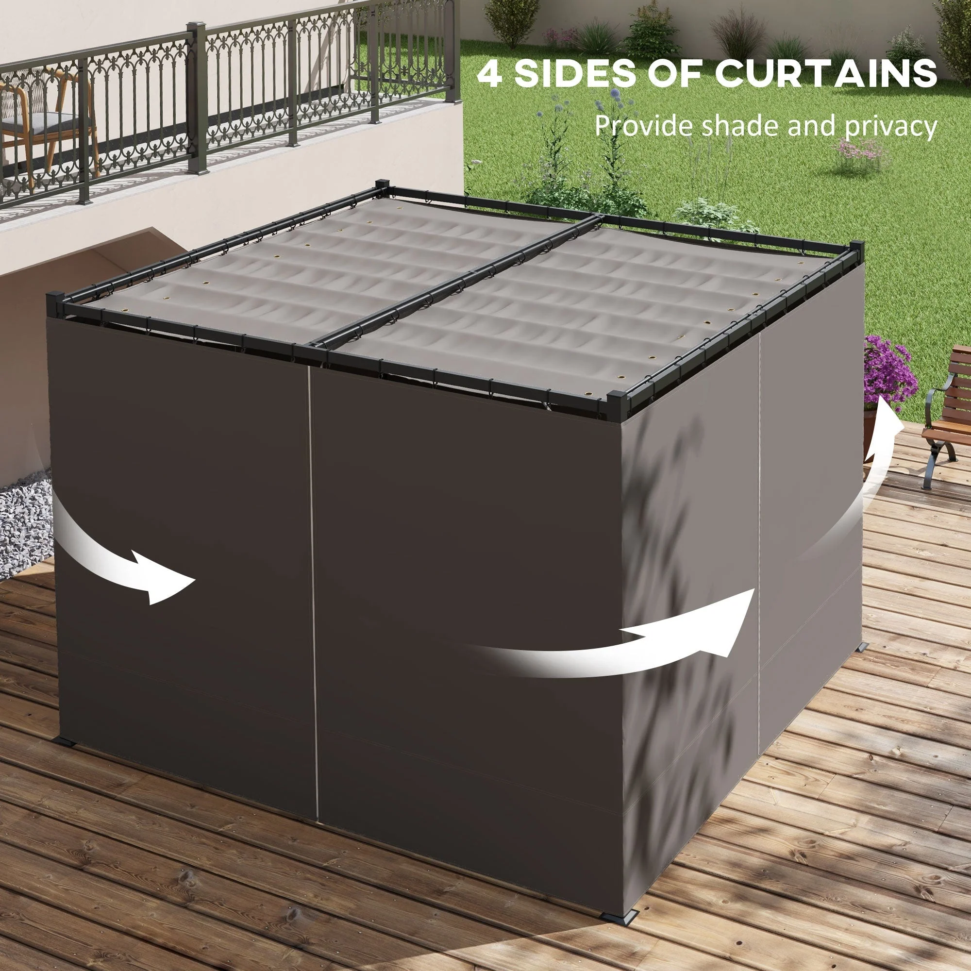 3 x 3m Moving Canopy Pergola with Curtains, Metal Grey - Image 5