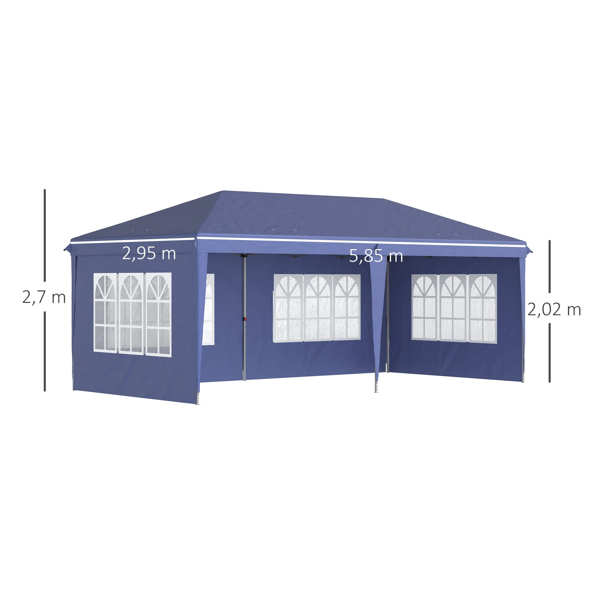 3 x 6m Pop Up Gazebo, Height Adjustable Marquee Party Tent with Sidewalls and Storage Bag, Blue - Image 3